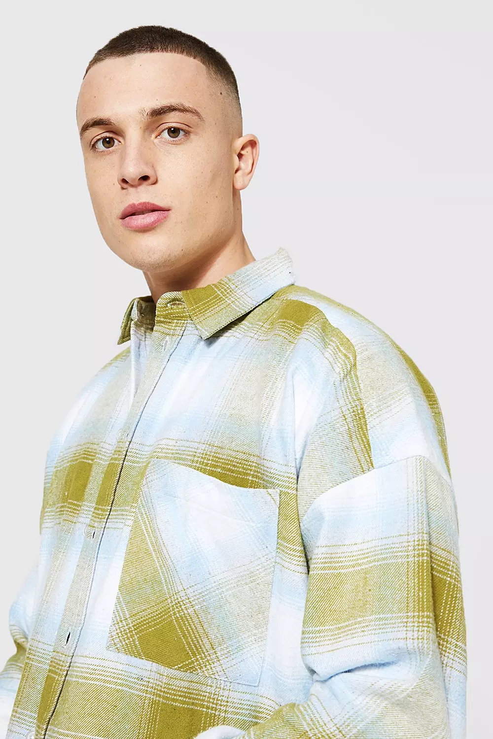 Yellow Oversized Brushed Check Curved Hem Overshirt alternative image