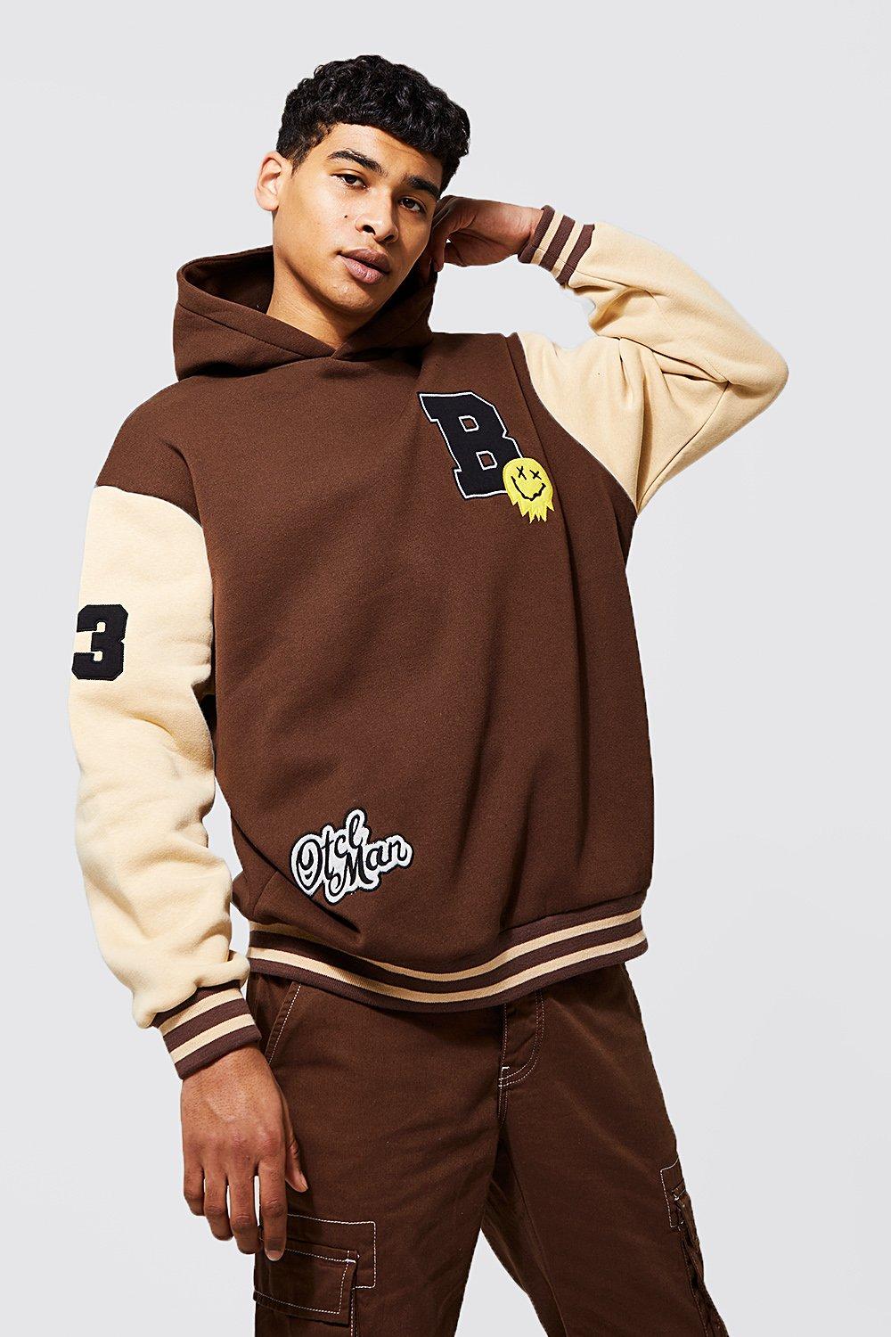 Oversized Contrast Sleeve Badge Hoodie boohooMAN