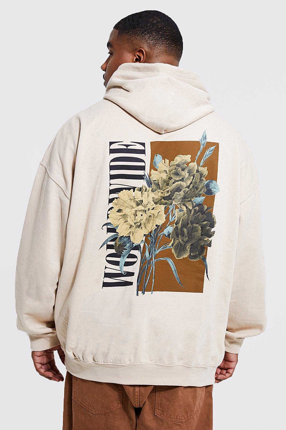 Plus Floral Text Limited Floral Print Hoodie