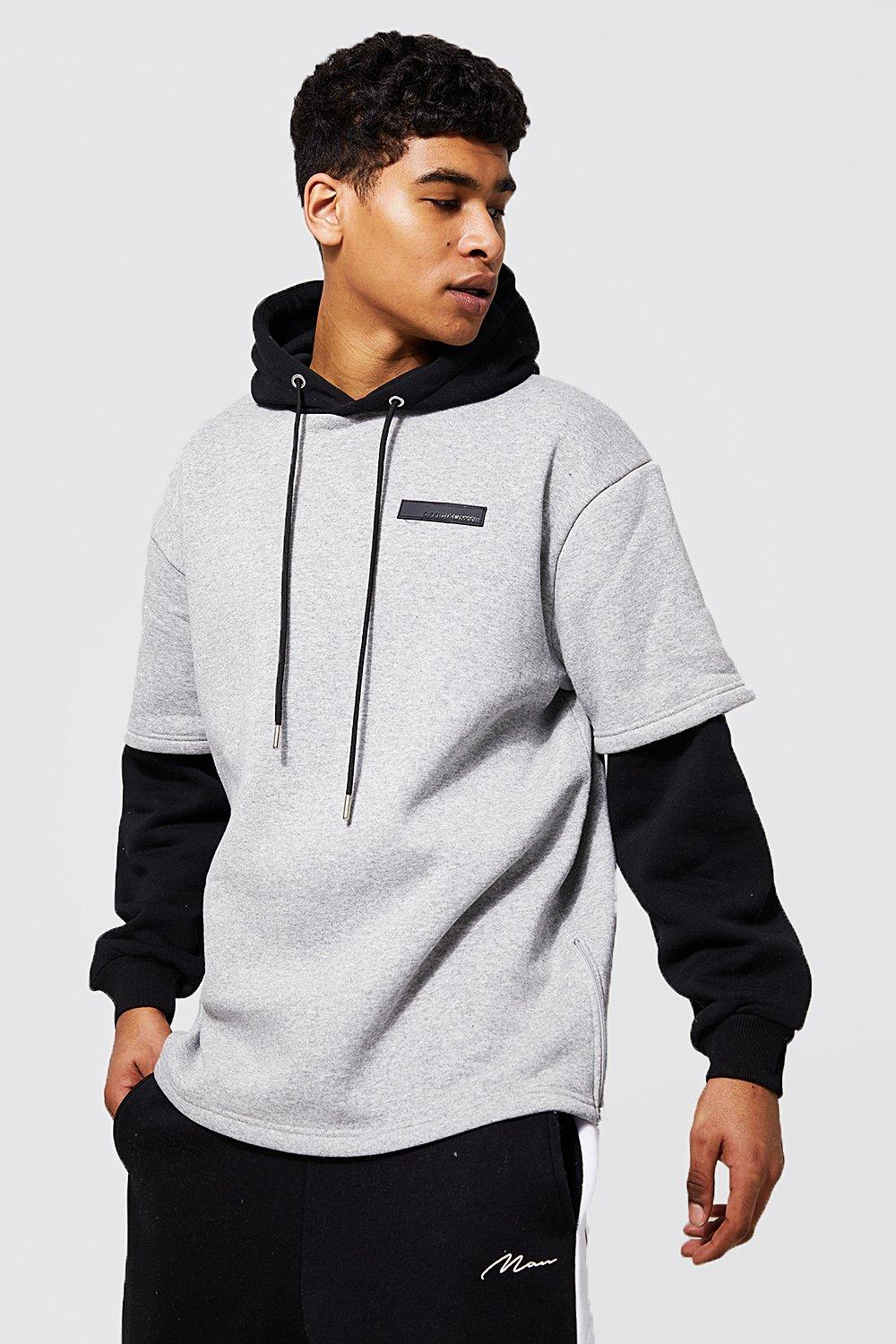 Oversized Faux Layer Hoodie With Tab