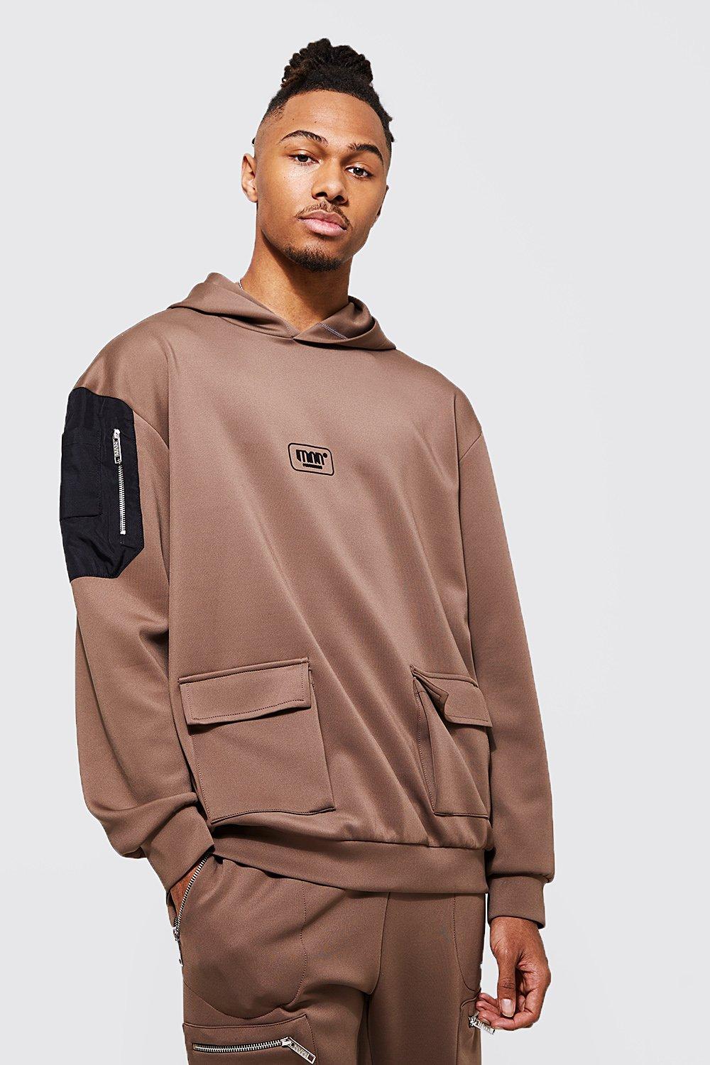 Sweat À Capuche Oversize Style Cargo Avec Poche En Nylon Grey Homme