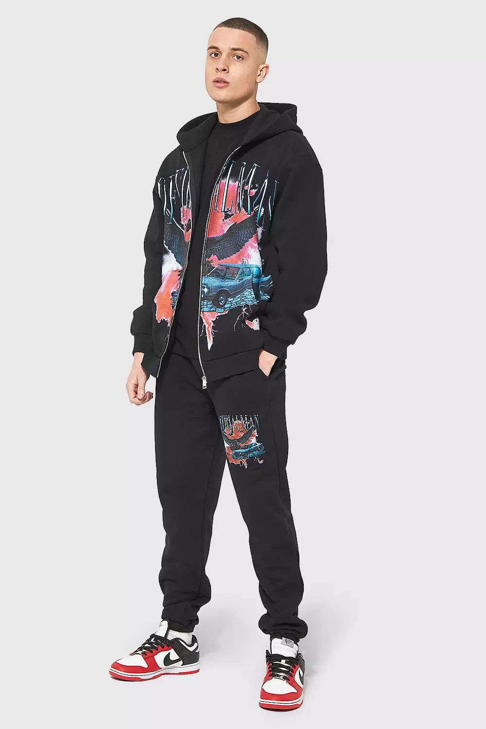 Black Oversized Graphic Zip Through Tracksuit alternative image