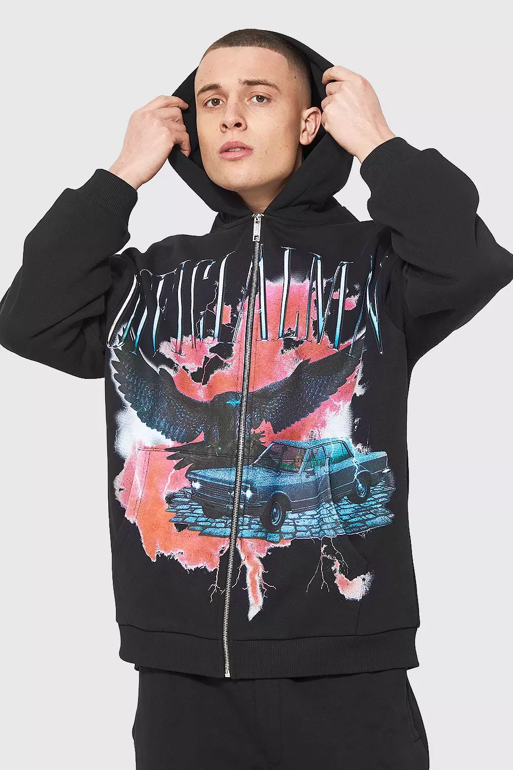 Black Oversized Graphic Zip Through Tracksuit alternative image
