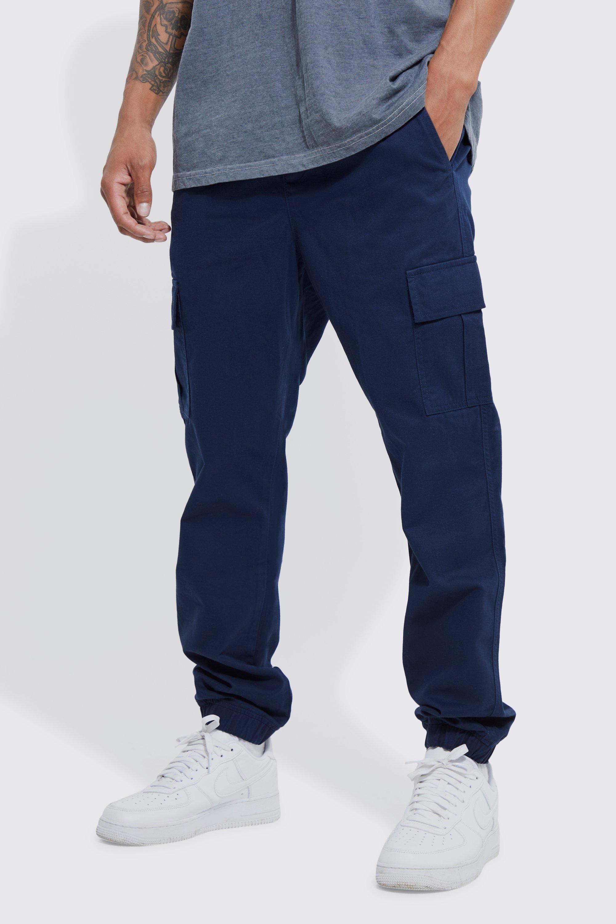 MENS DOYERS ELASTIC ANKLE NAVY BLUE TRACK PANTS