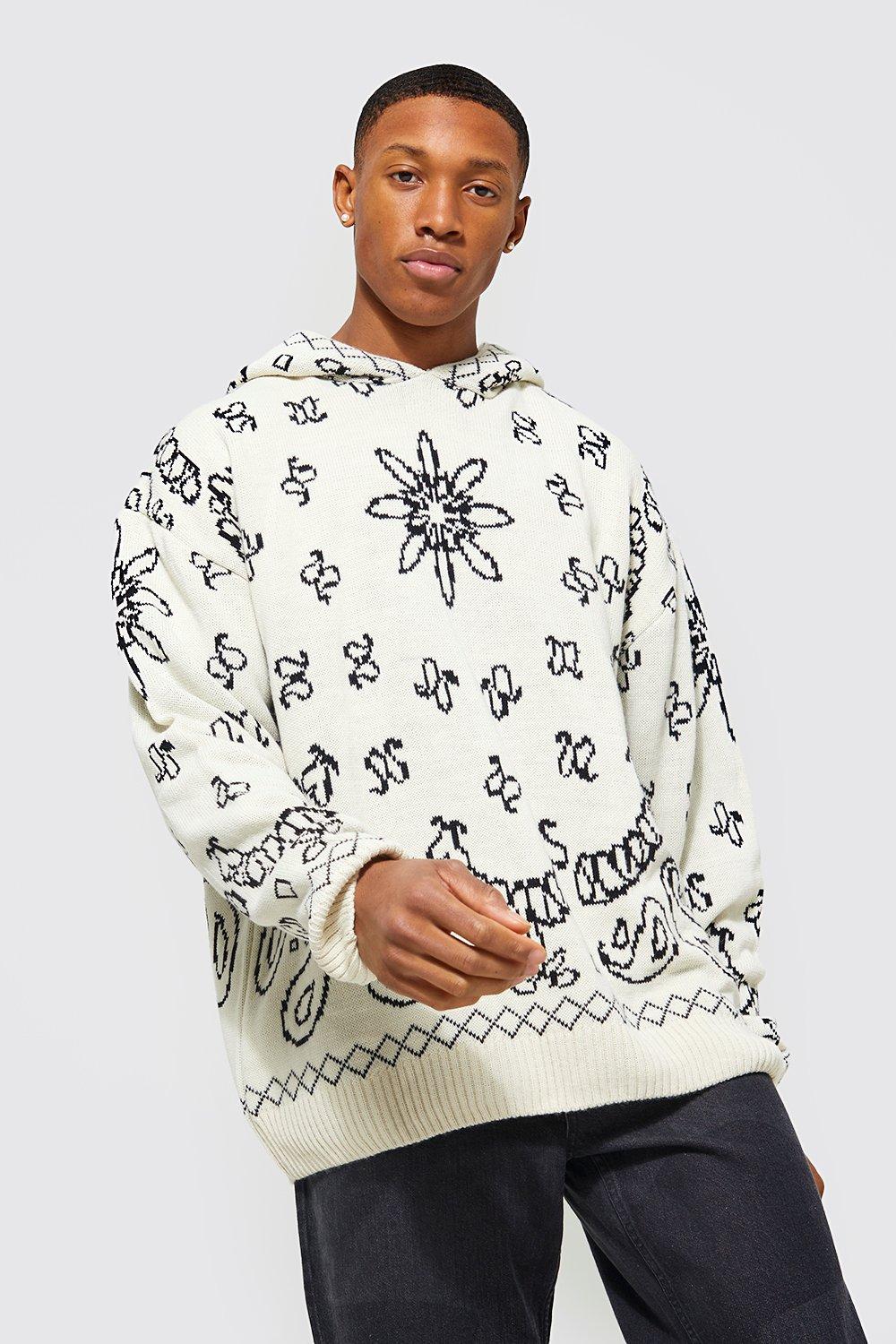 Oversized Knitted Bandana Hoodie | boohooMAN