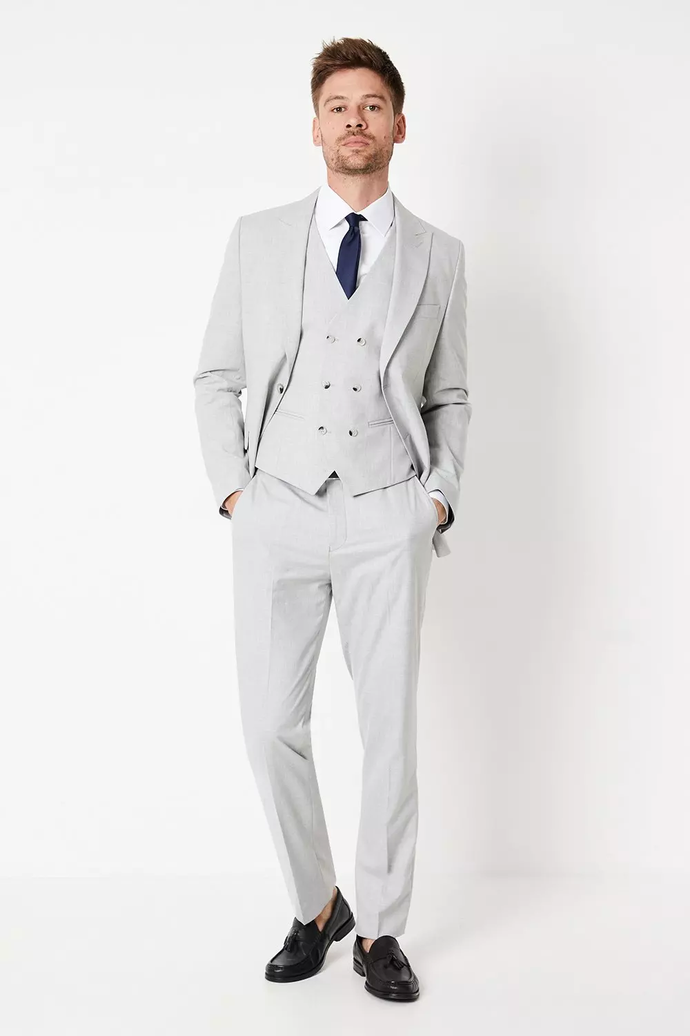 Slim Fit Grey Heathered Wedding Suit Jacket alternative image