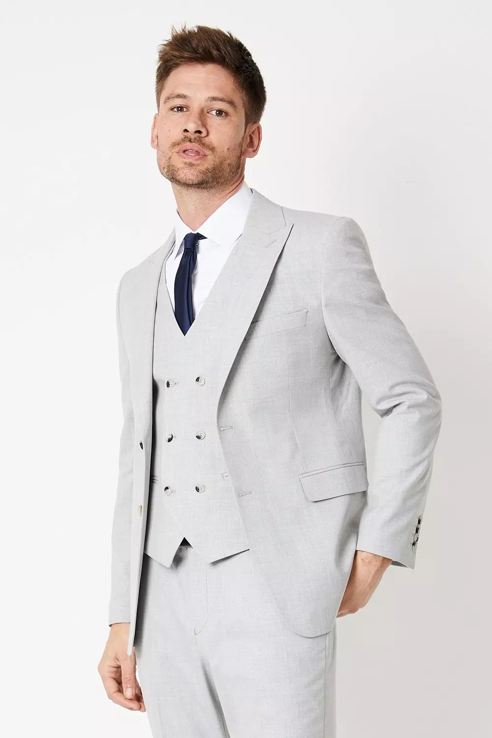 Slim Fit Grey Heathered Wedding Suit Jacket alternative image