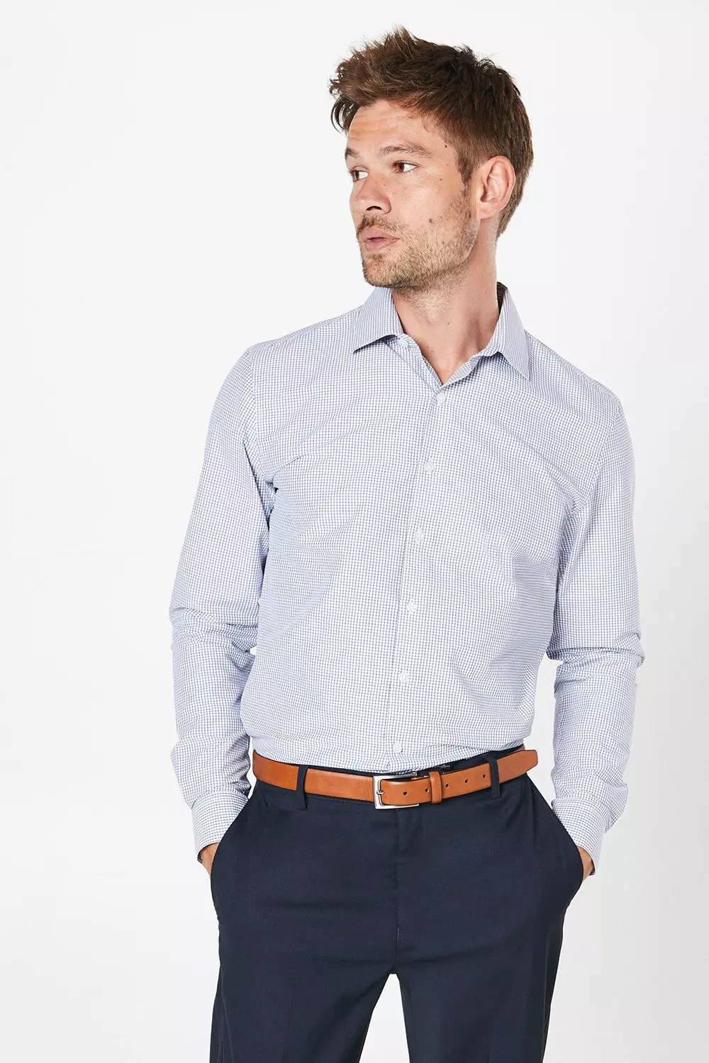Blue Easy Iron Check Slim Fit Long Sleeve Shirt alternative image