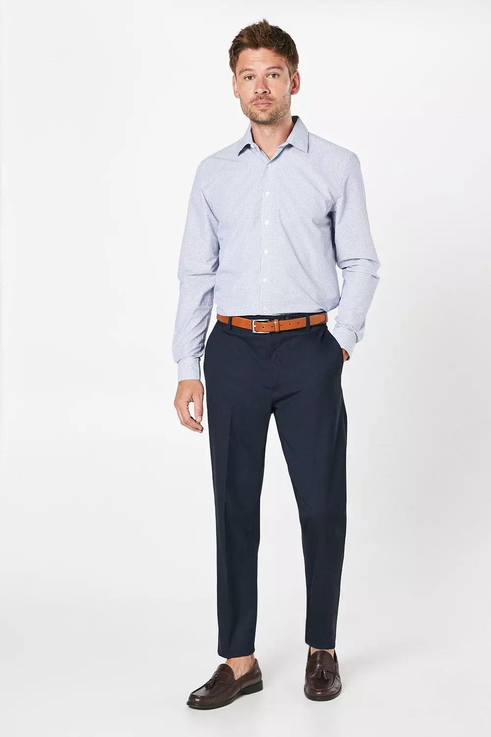 Blue Easy Iron Check Slim Fit Long Sleeve Shirt alternative image