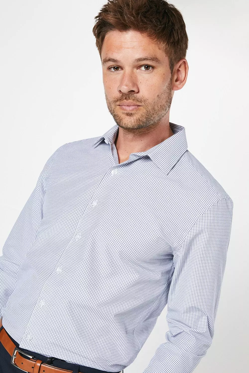 Blue Easy Iron Check Slim Fit Long Sleeve Shirt alternative image