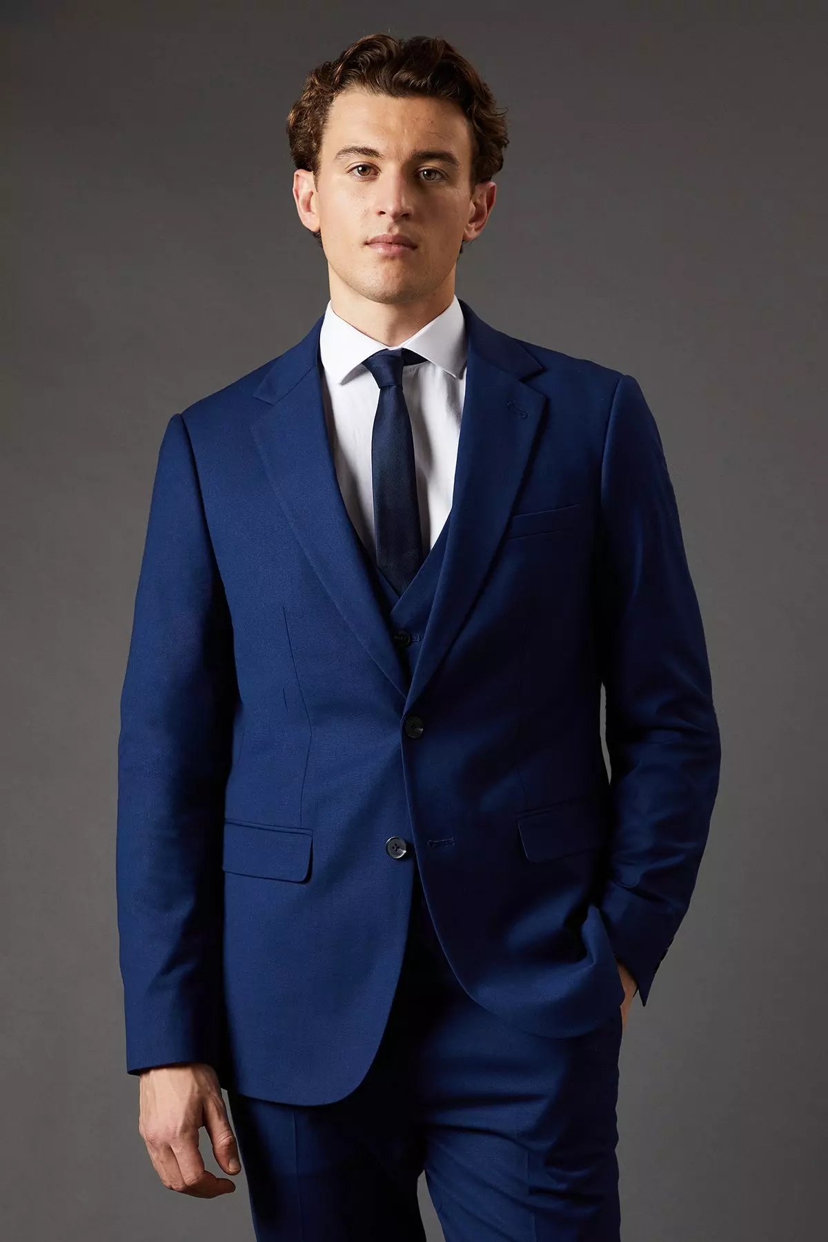 French Navy Slim Fit Essential Suit Jacket | boohooMAN UK