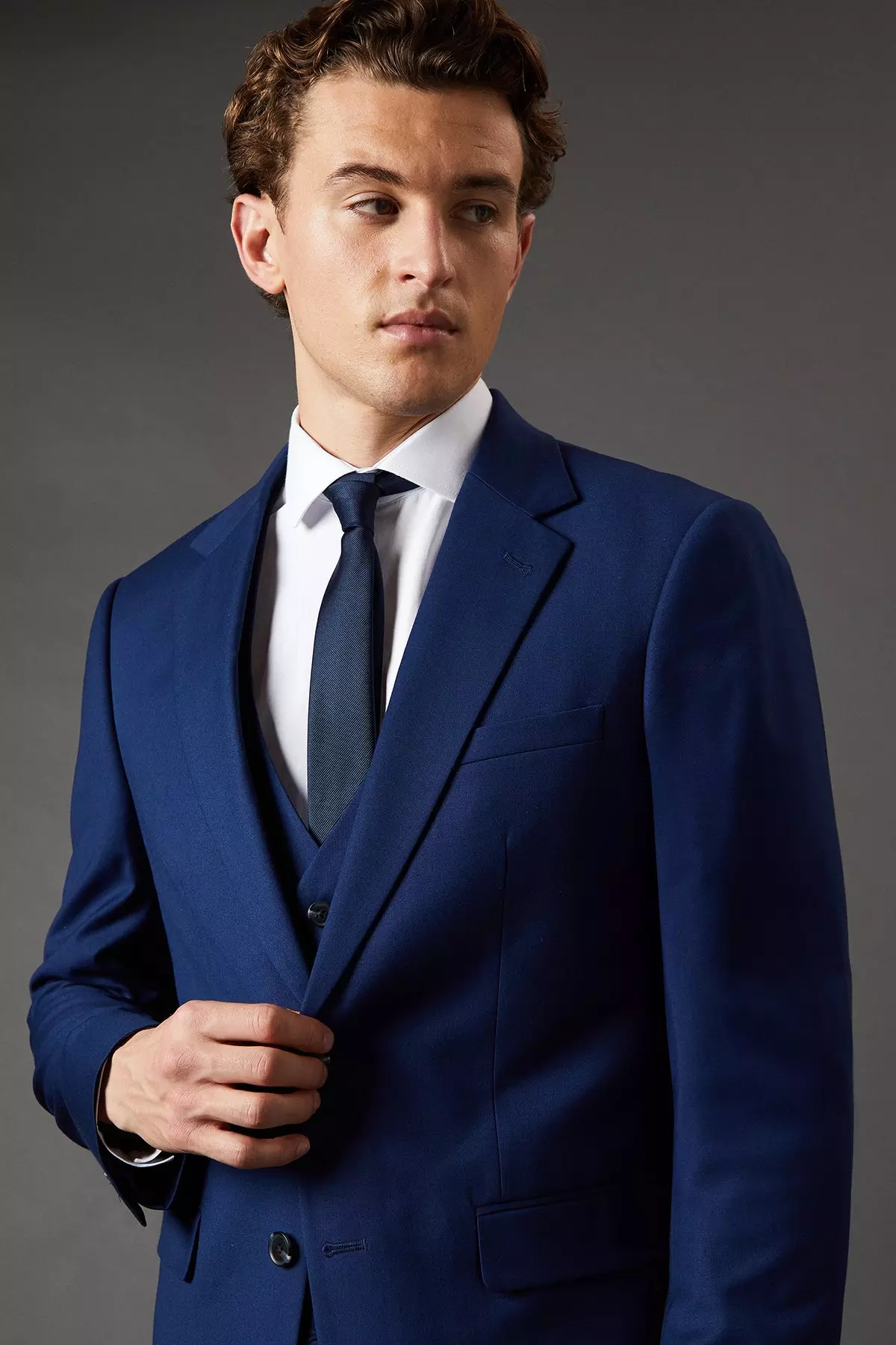 French Navy Slim Fit Essential Suit Jacket | boohooMAN UK