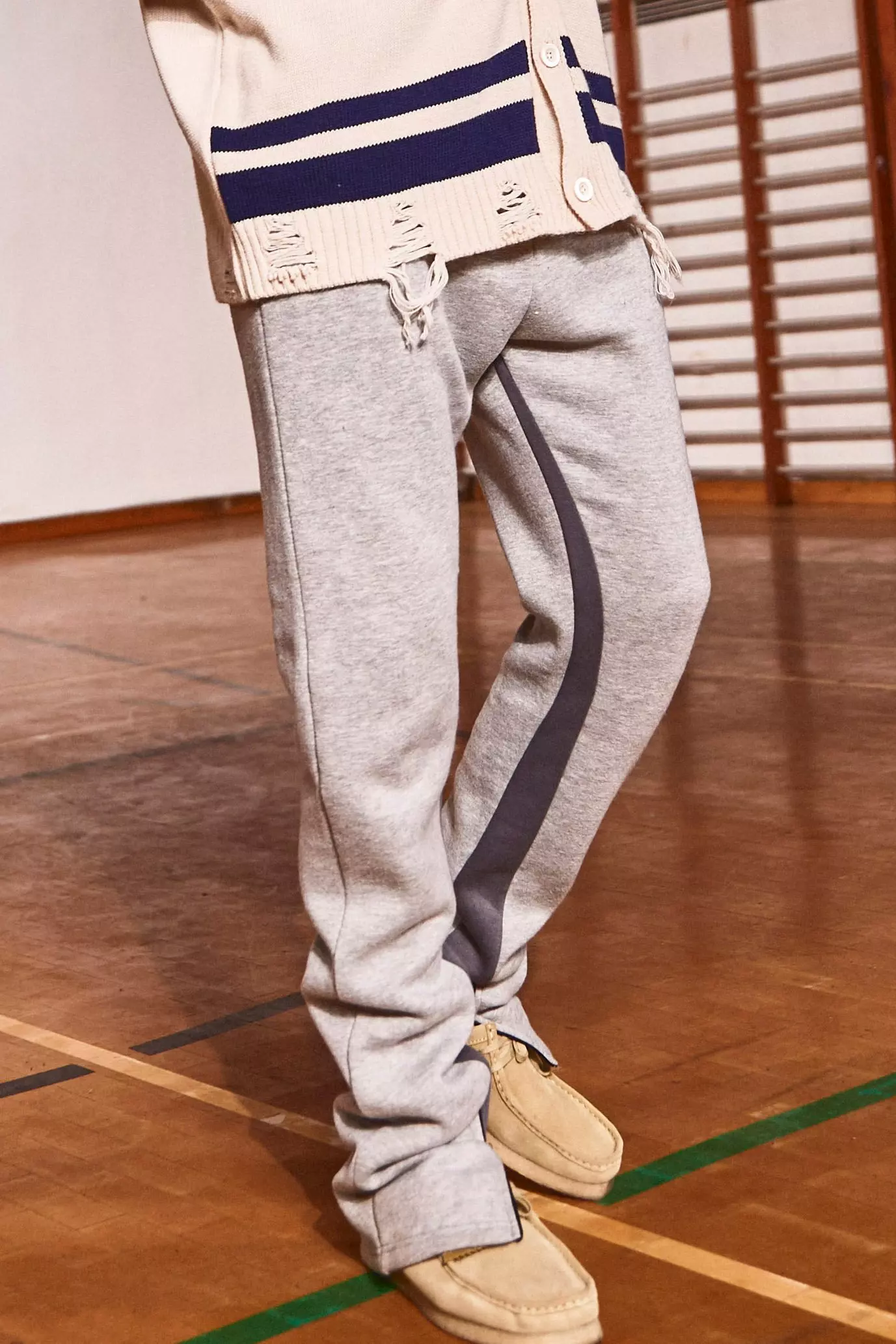 Embroidered Stacked Leg Gusset Jogger Grey marl