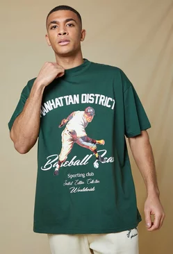 Oversized Baseball Graphic T-shirt Forest
