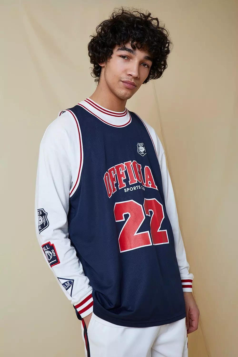 Navy Long Sleeve Airtex Vest Varsity T-shirt alternative image