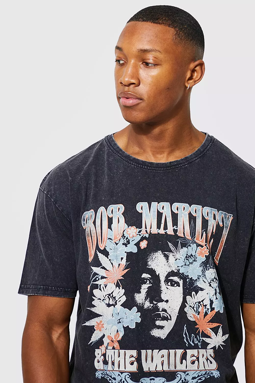 Charcoal Oversized Acid Wash Bob Marley T-shirt alternative image