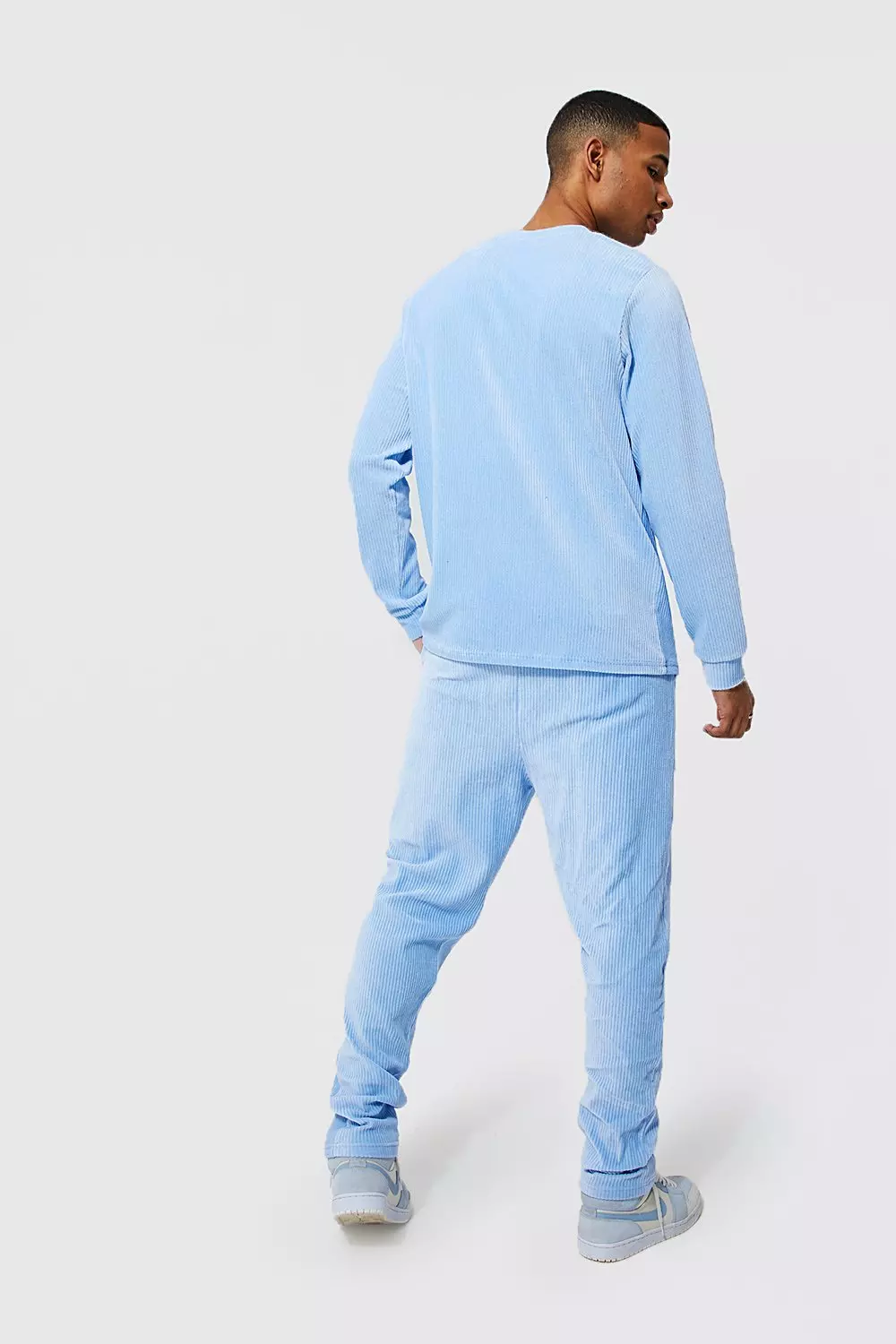 Pale blue Extended Neck Ribbed Velour Sweater Tracksuit alternative image