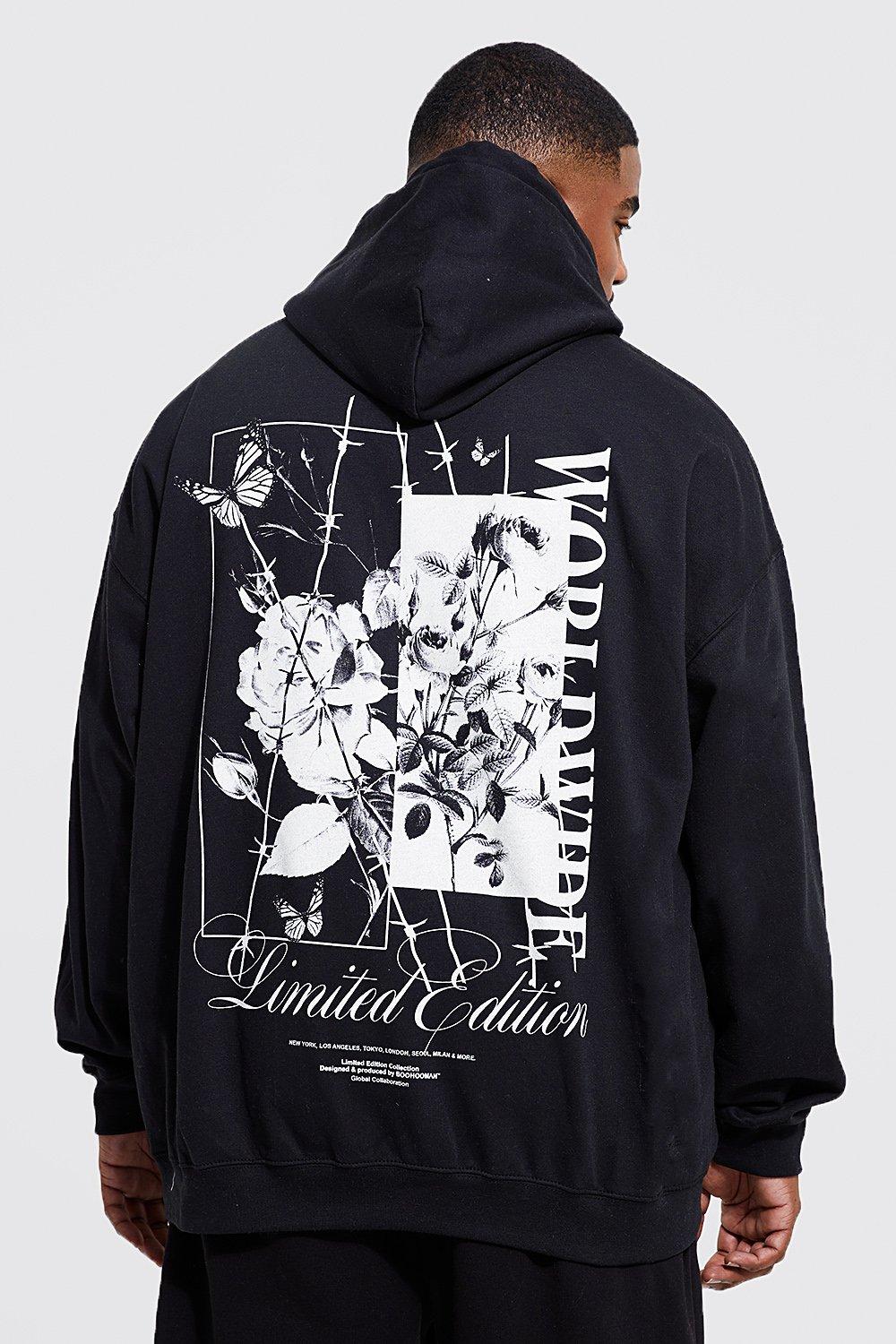 Plus Floral Text Limited Floral Print Hoodie