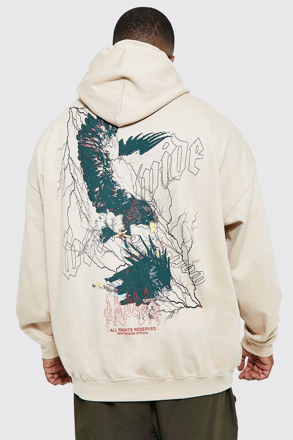 Plus Worldwide Eagle Back Print Hoodie | boohooMAN USA