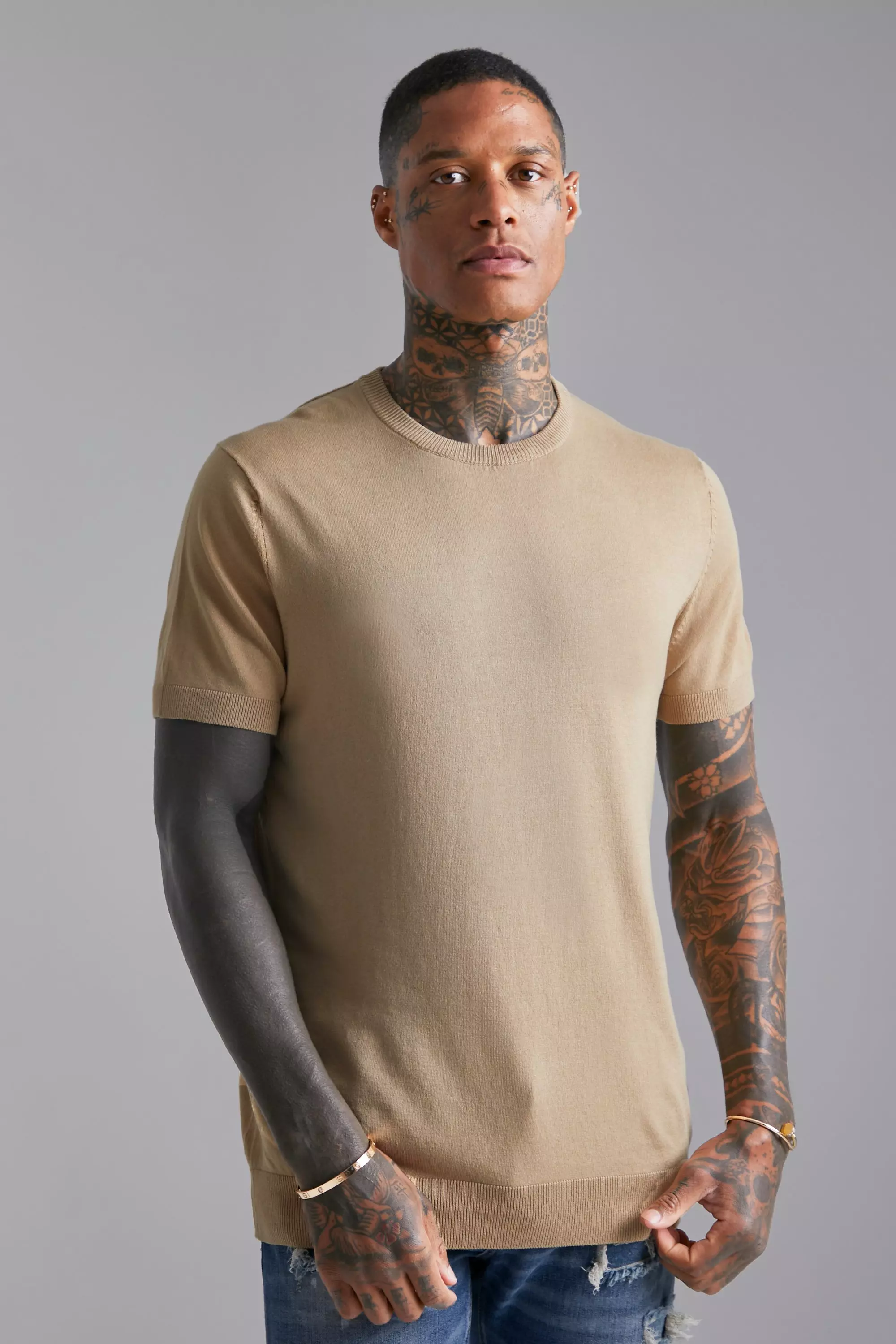 Basic Knitted T-Shirt Camel