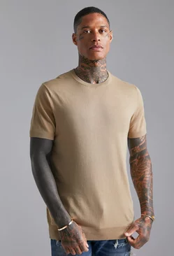 Basic Knitted T-Shirt Camel