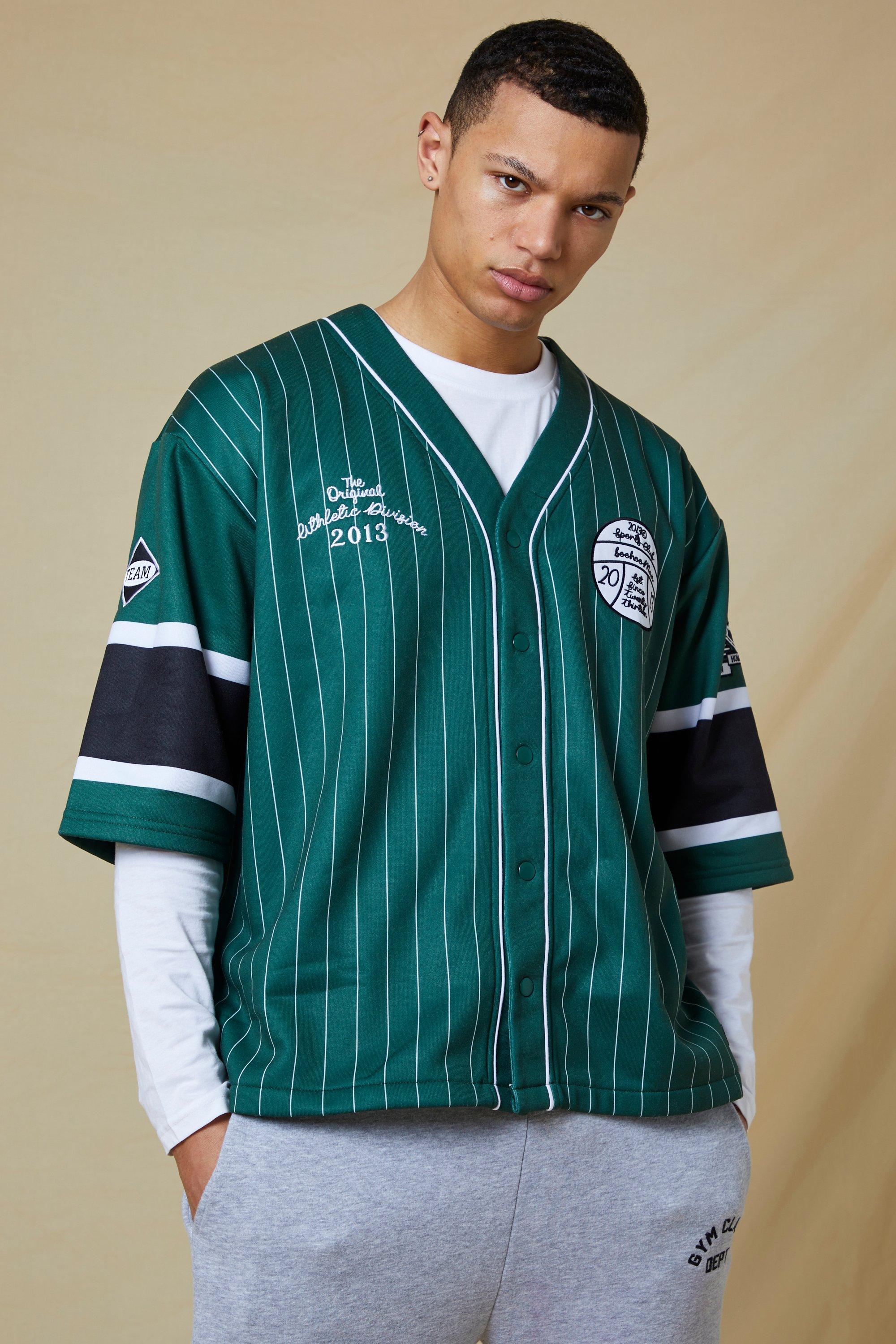 Plus Boxy Fit Striped Jersey Baseball Shirt