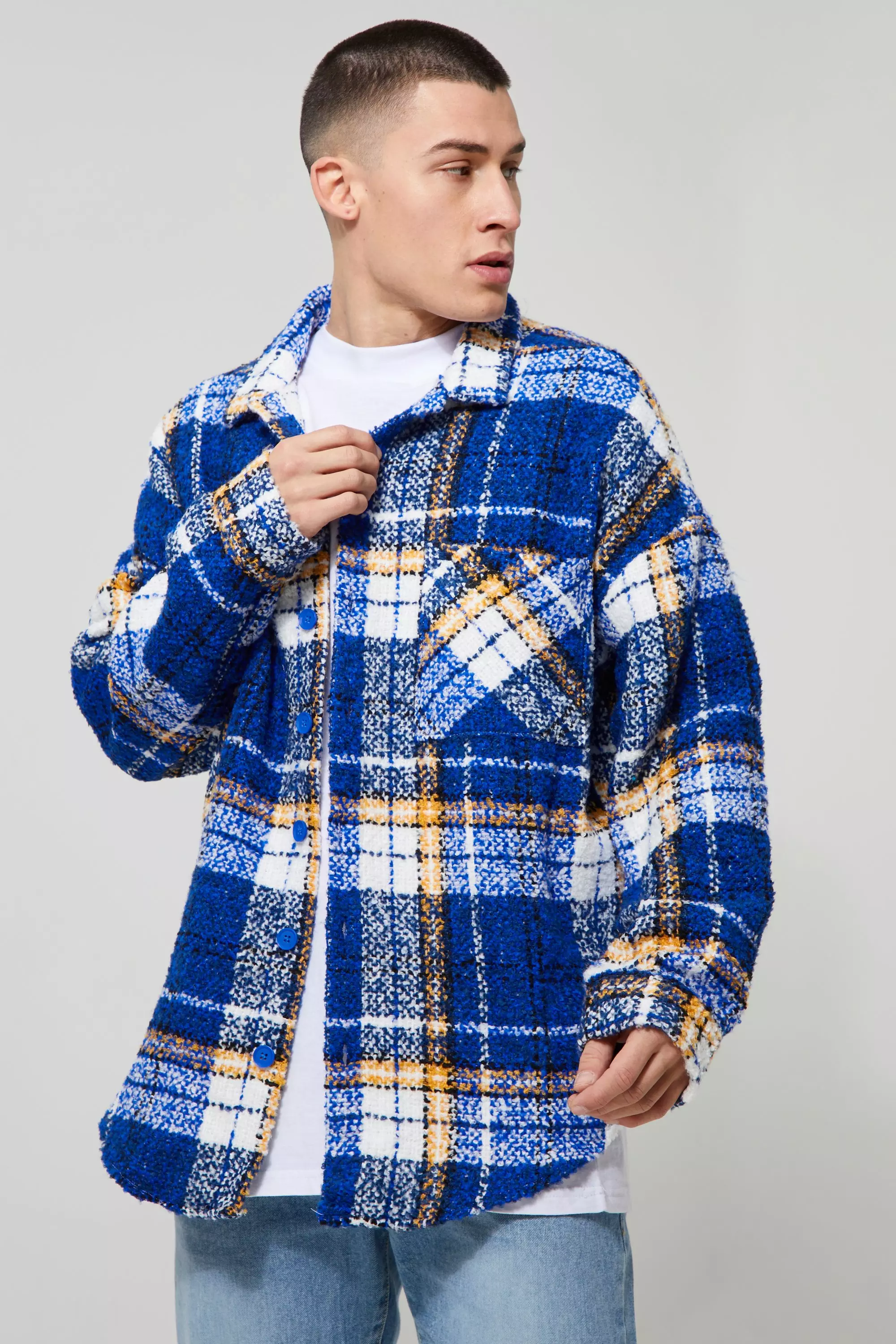 Heavyweight Oversized Flannel Shirt Jacket boohooMAN USA