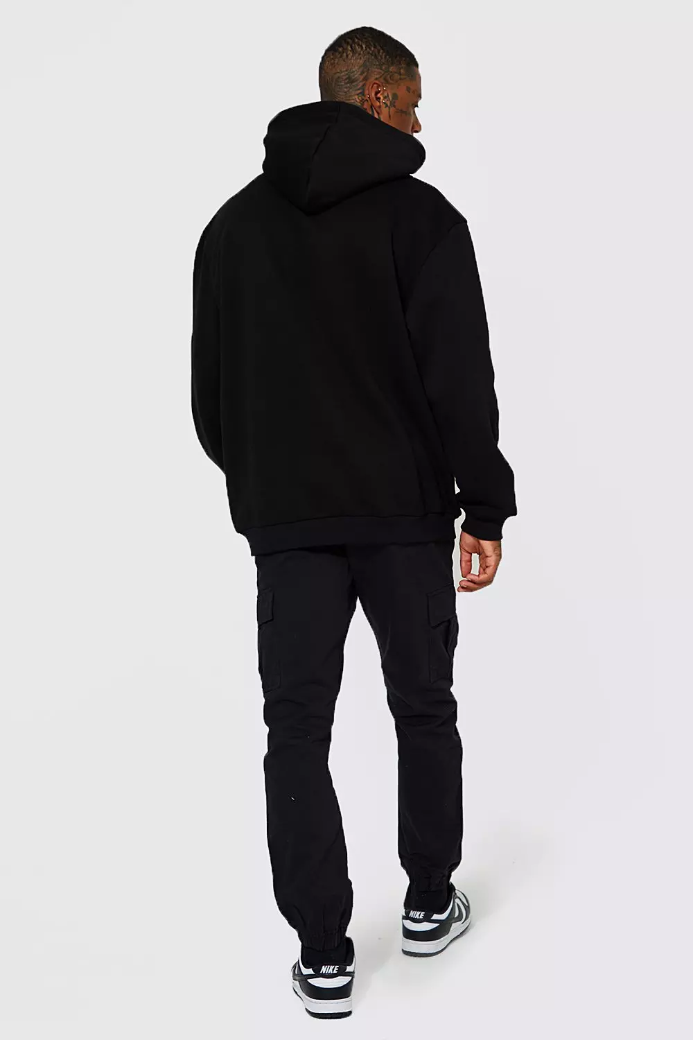 Pantaloni Cargo Slim Fit Con Vita Elasticizzata, Black immagine alternativa