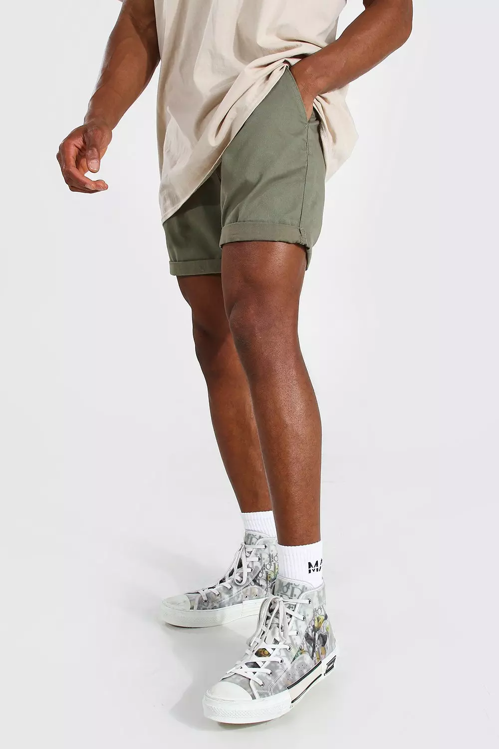 Khaki Fixed Waist Stretch Slim Chino Short alternative image