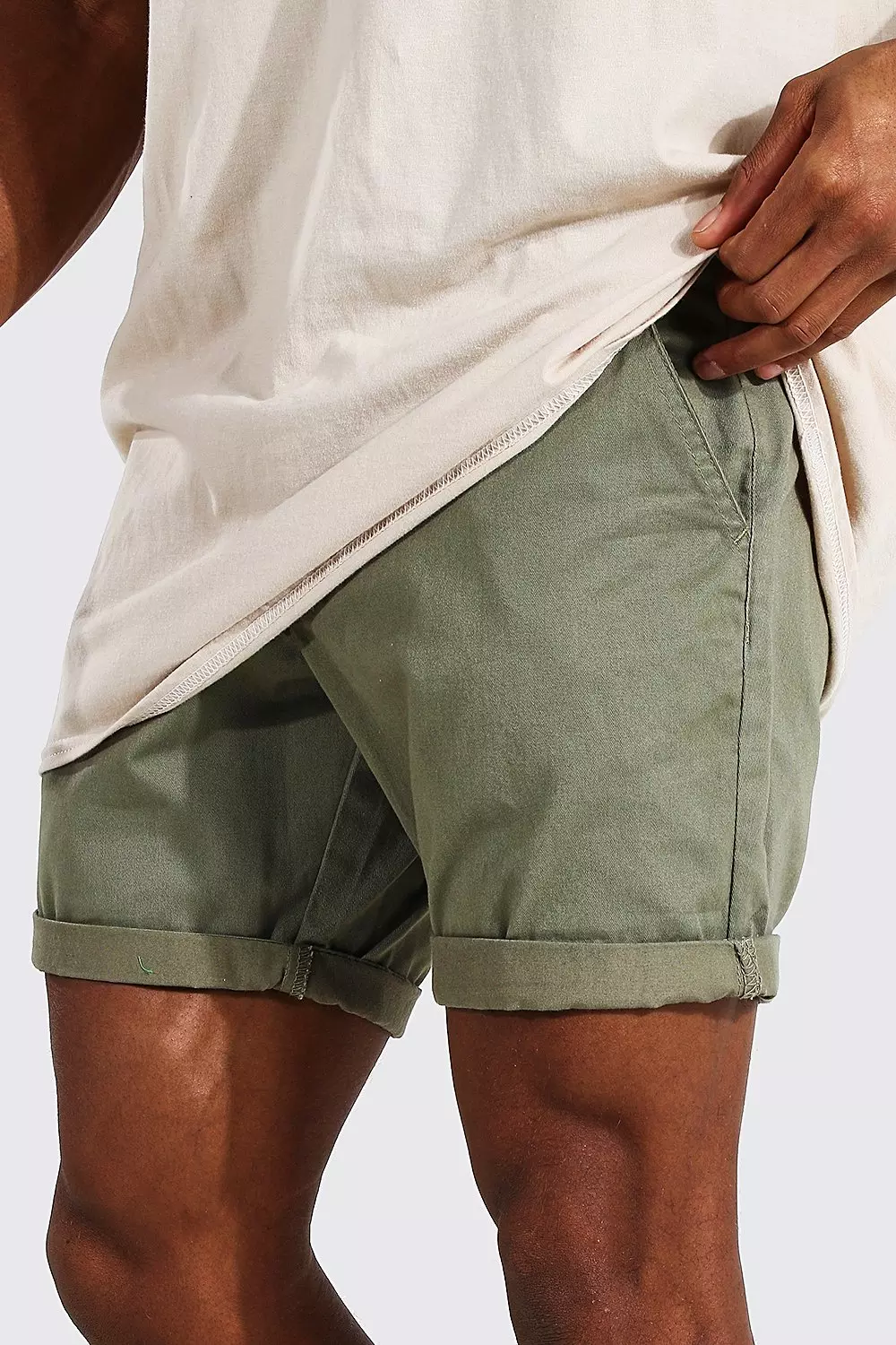 Khaki Fixed Waist Stretch Slim Chino Short alternative image