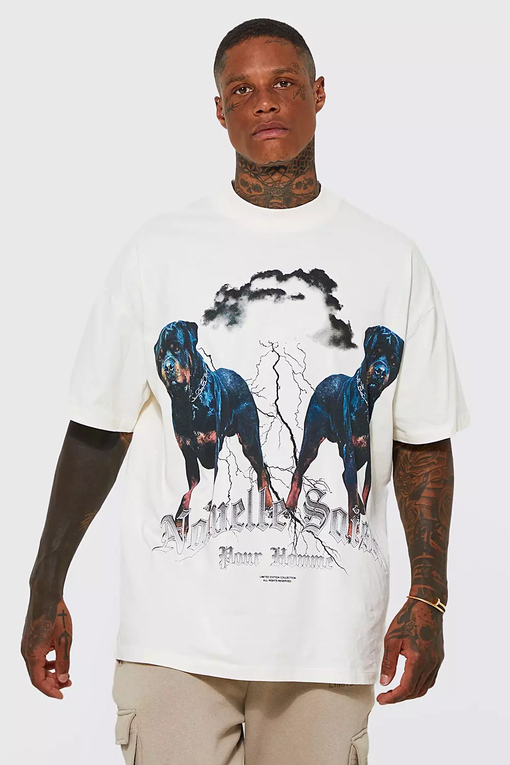 Ecru Oversized Rottweiler Graphic Print T-shirt alternative image