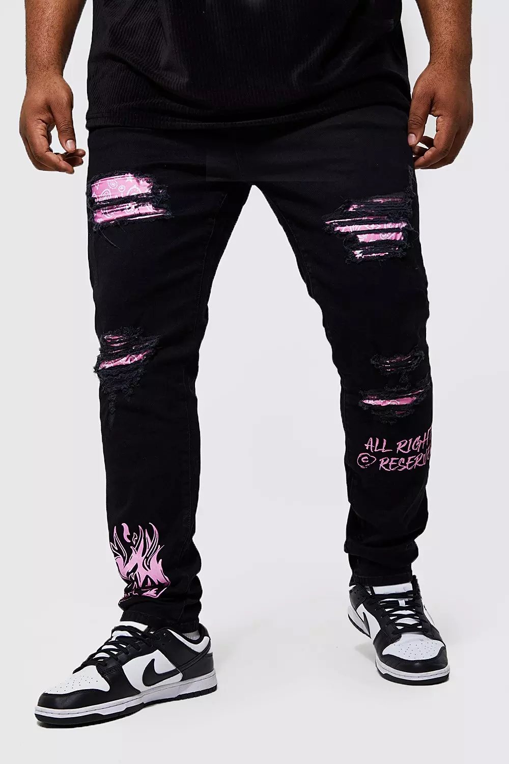 Black Plus Skinny Bandana Rip Graffiti Jeans
