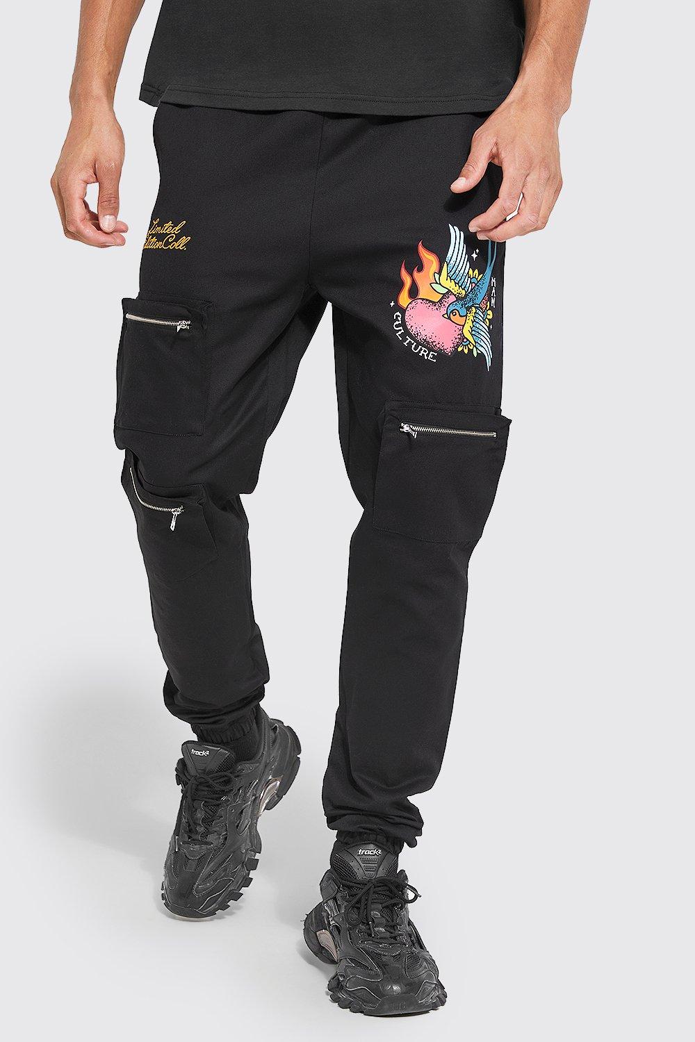 boohooMAN Men's Relaxed 3D Pocket Cargo Pants