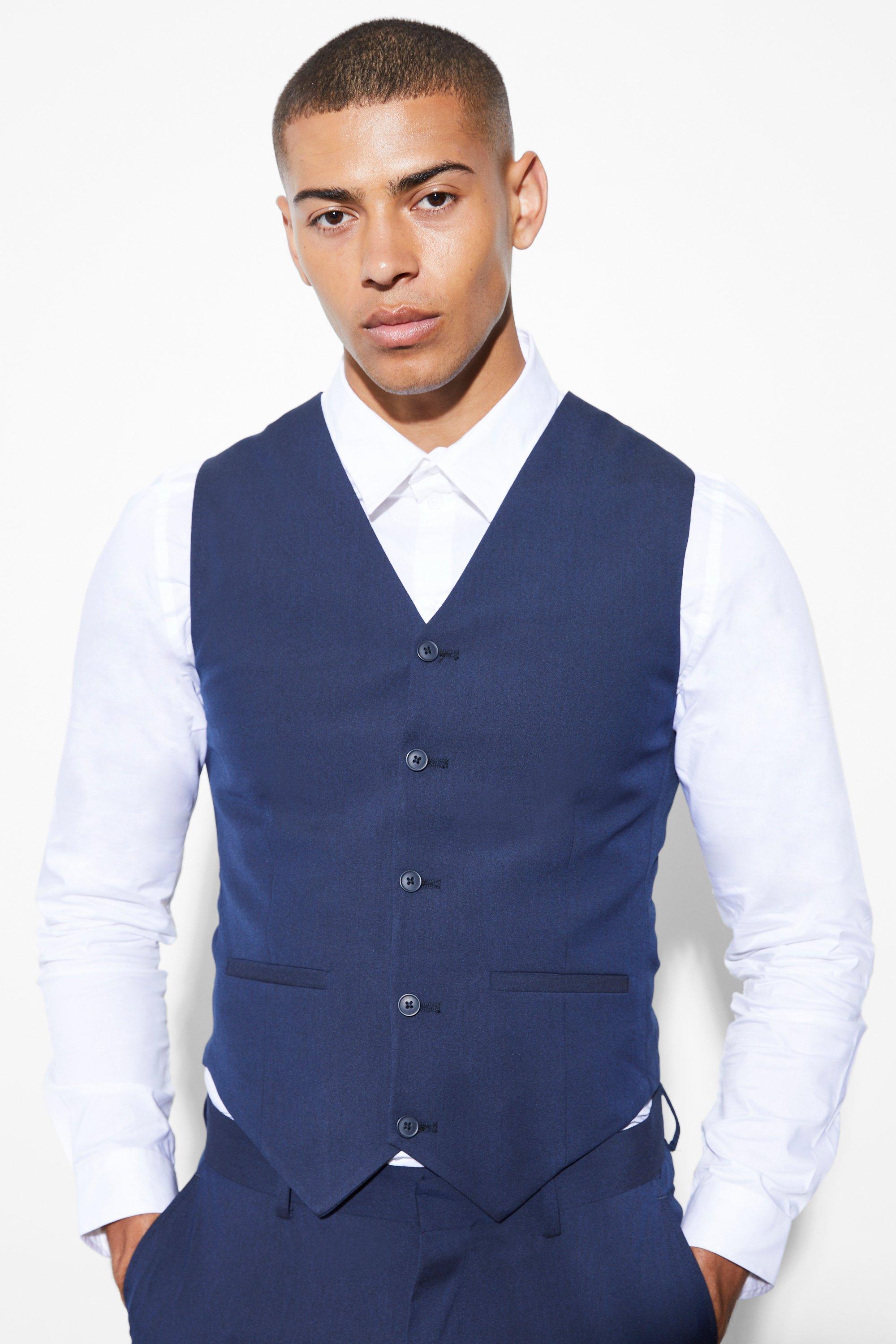 Navy Super Skinny Waistcoat