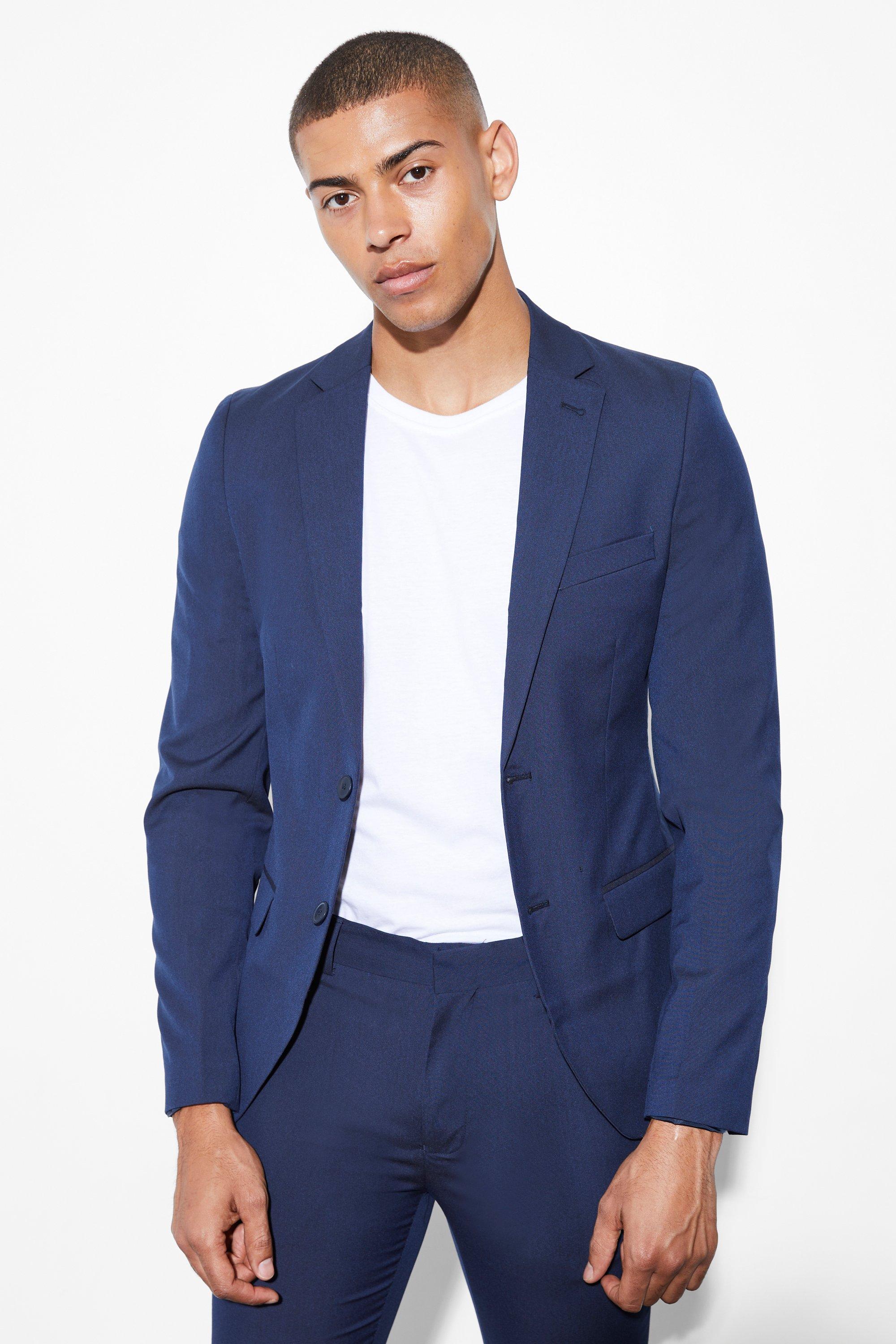 Navy Super Skinny Single Breasted Suit Jacket