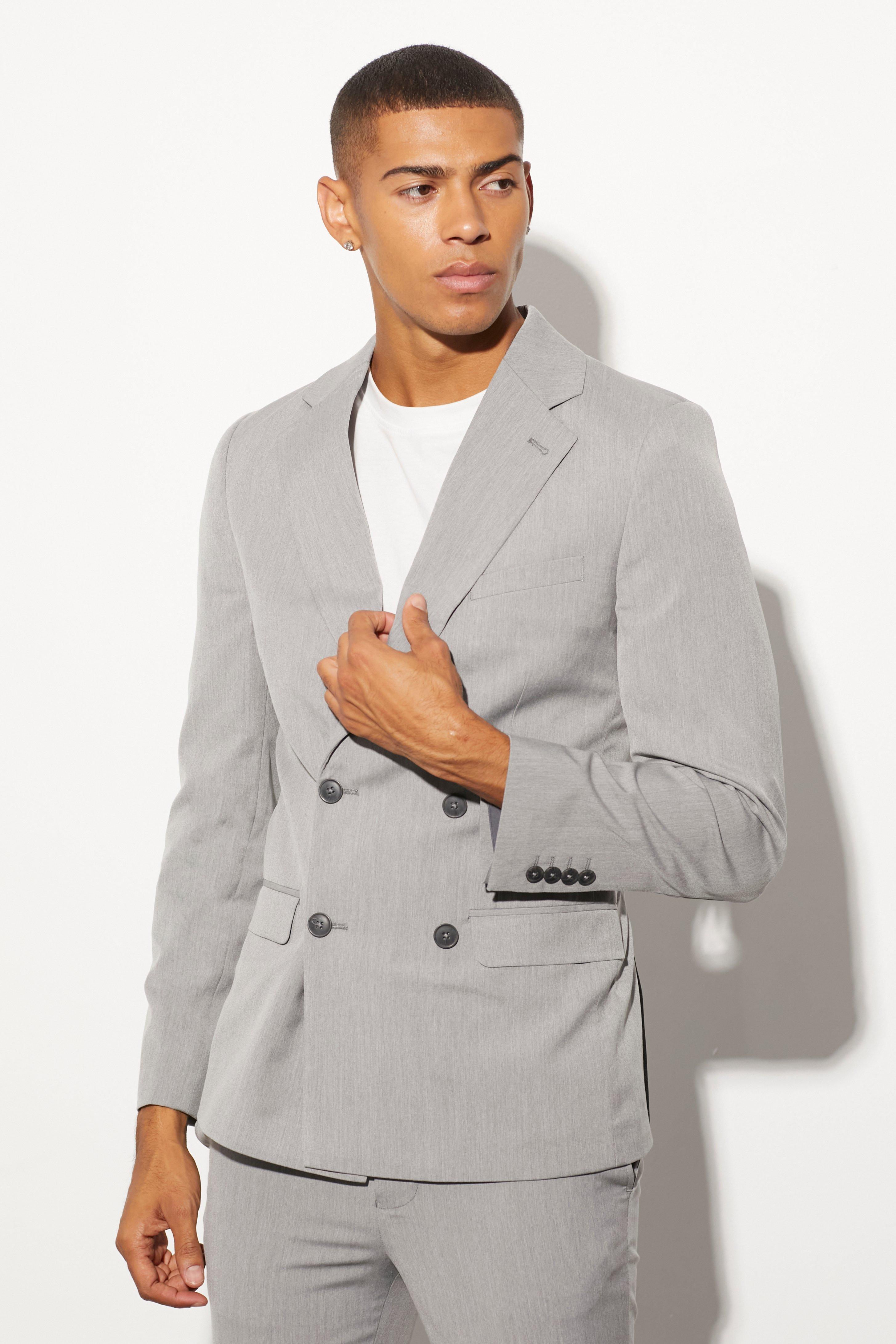 boohooMAN Tall Slim Double Breasted Suit Jacket - Gray - Size 40