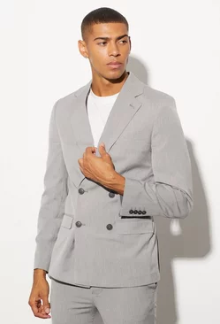 Super Skinny Double Breasted Suit Jacket Grey