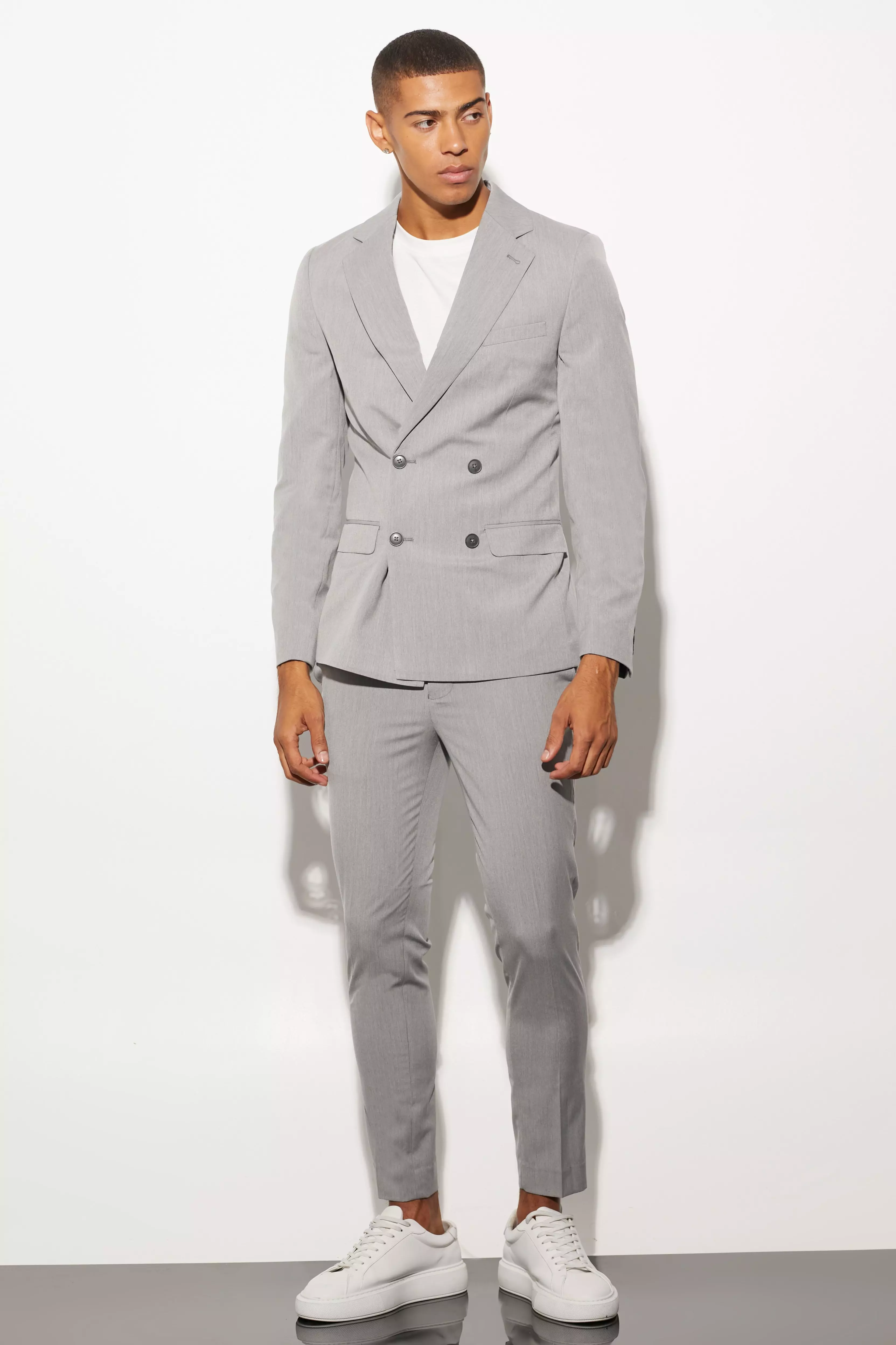 Grey Super Skinny Double Breasted Suit Jacket alternative image