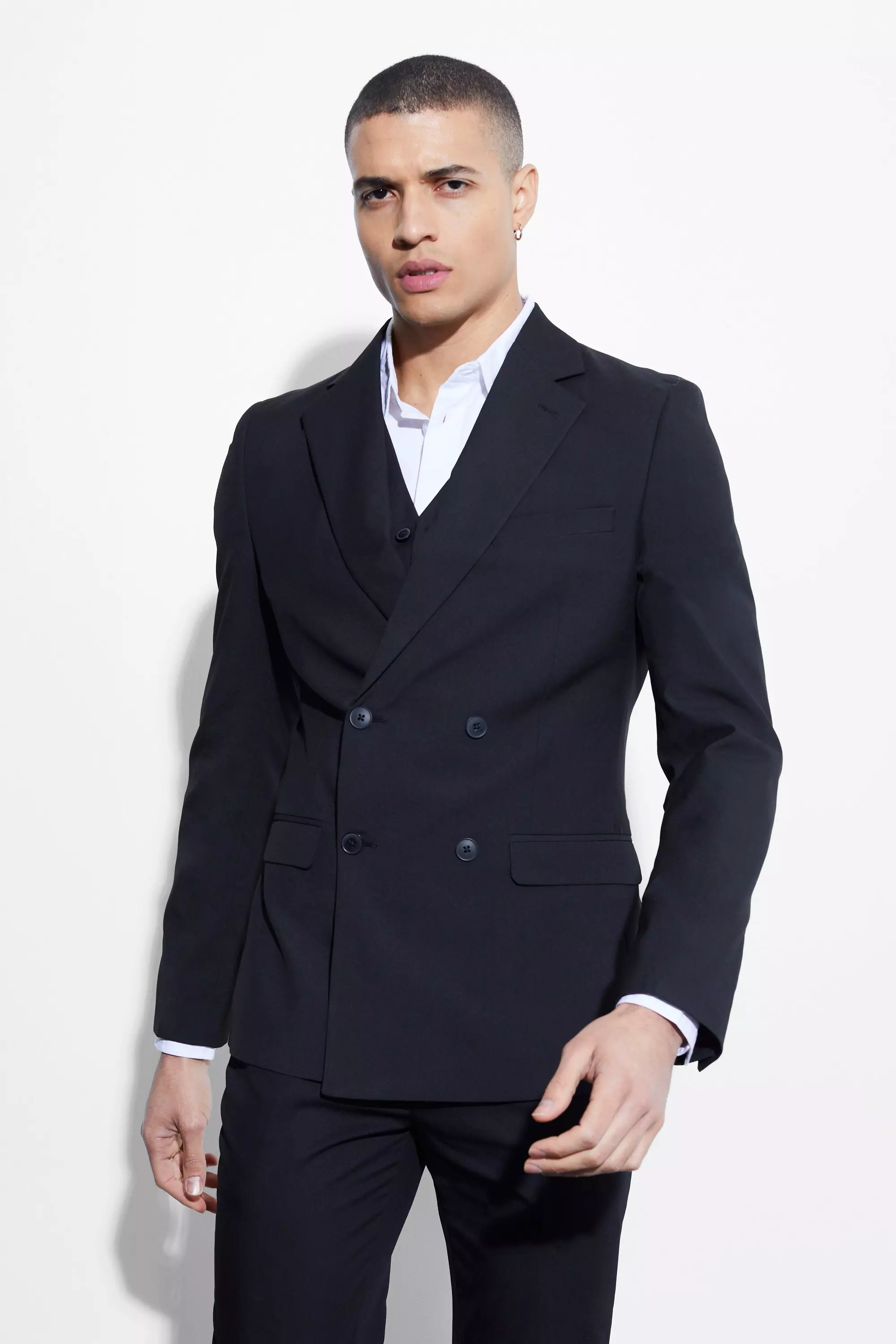 Skinny zweireihige Anzugjacke, Black alternatives Bild