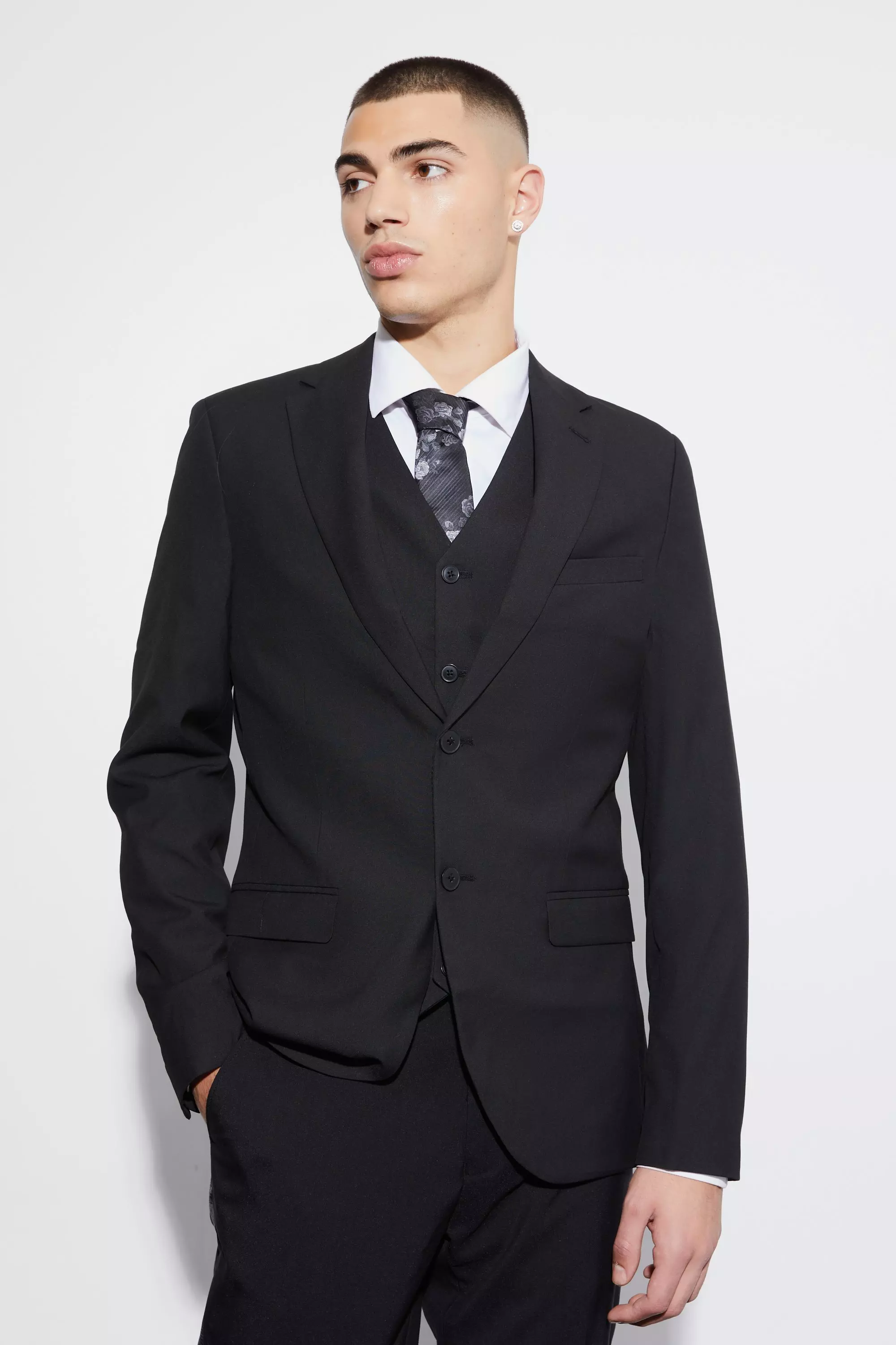 Skinny Single Breasted Suit Jacket Black