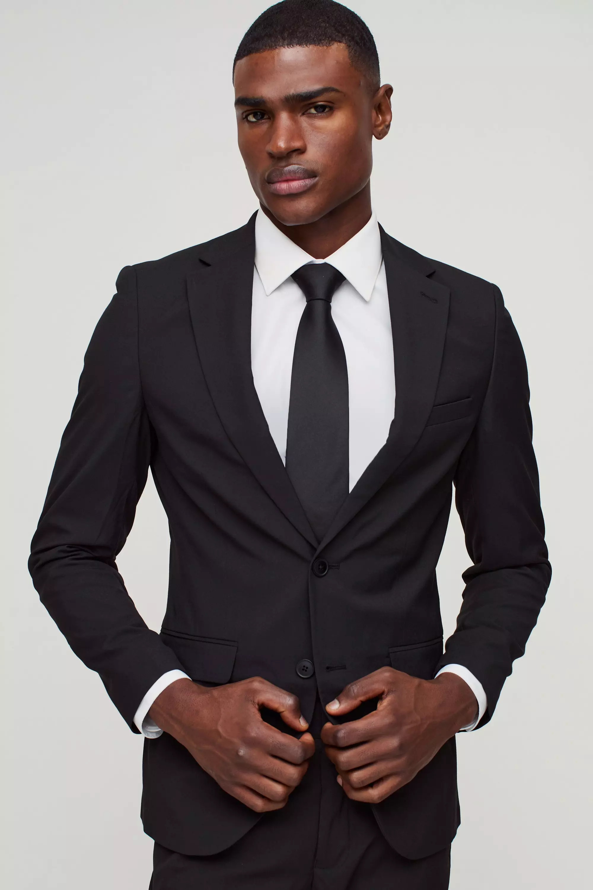 Skinny Single Breasted Suit Jacket Black