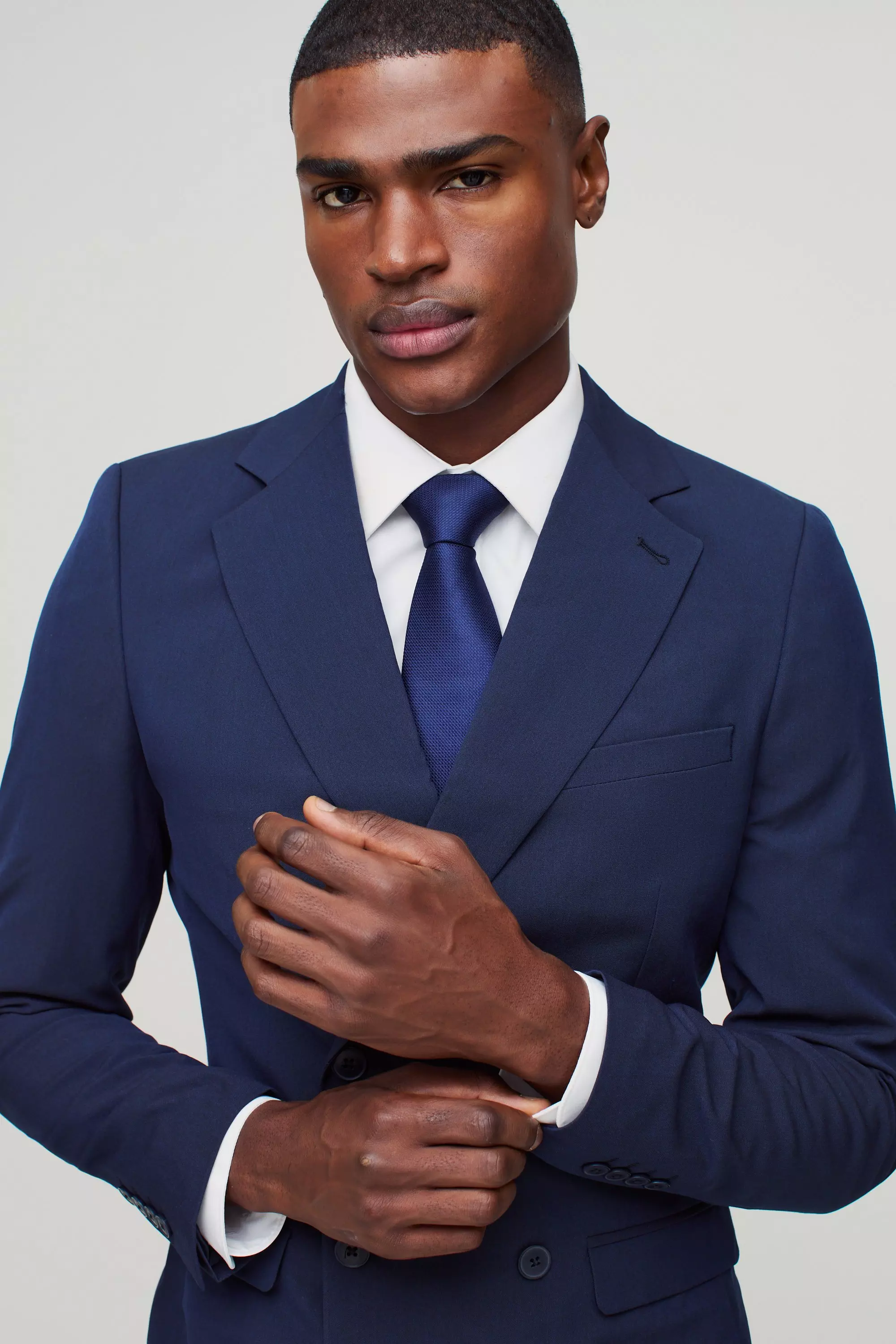 Navy Skinny Double Breasted Suit Jacket alternative image