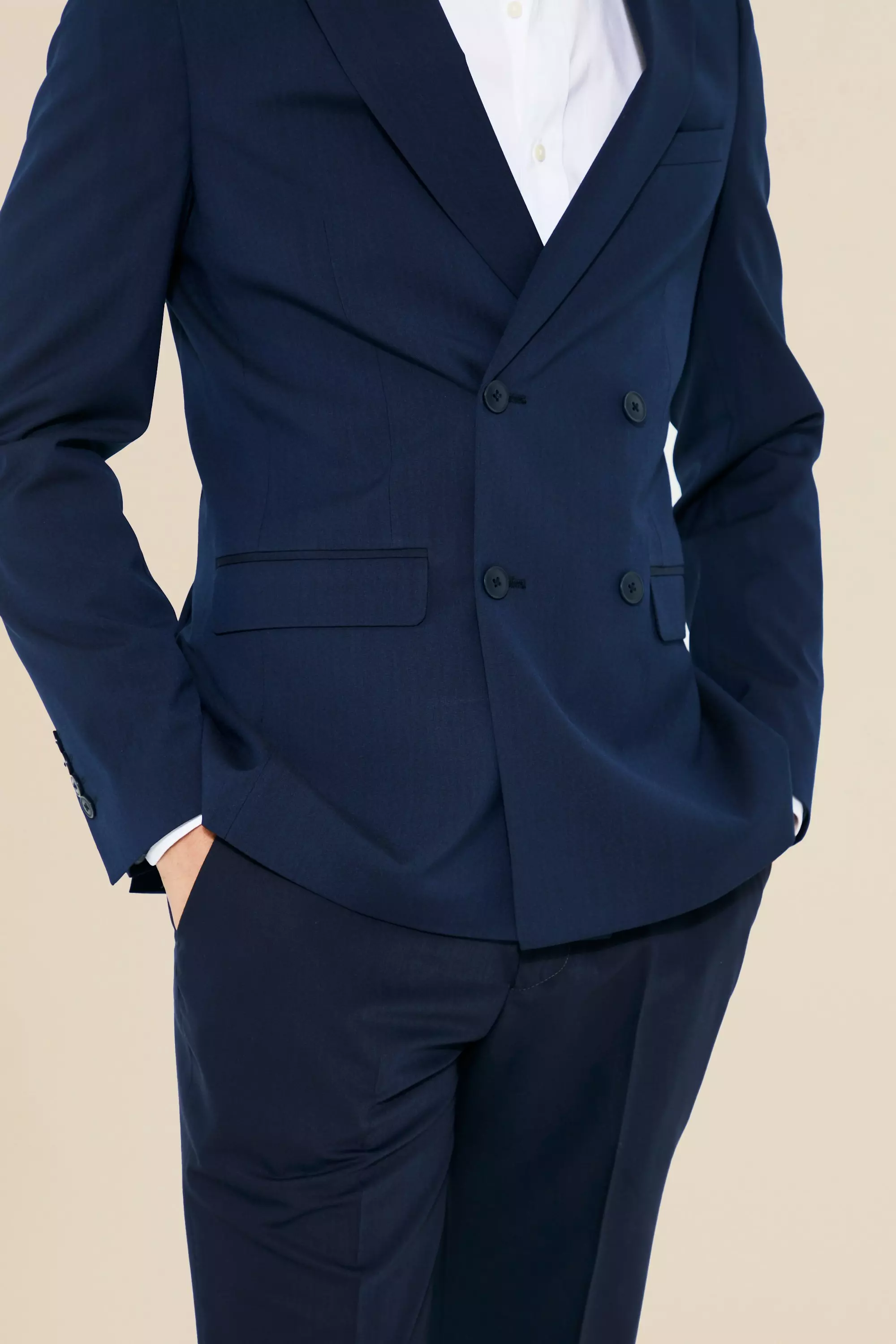 Navy Skinny Double Breasted Suit Jacket alternative image