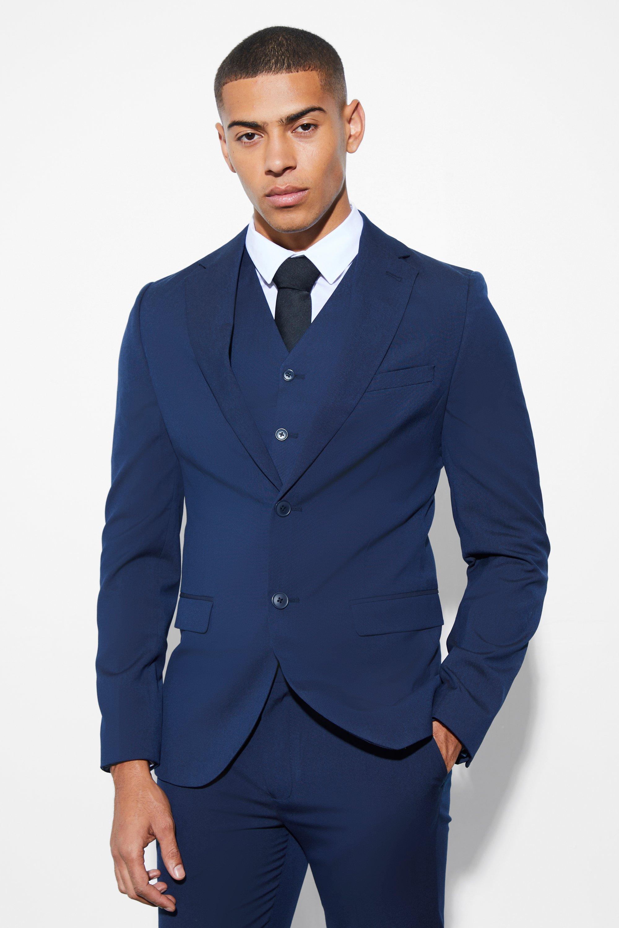 Navy Skinny Single Breasted Suit Jacket