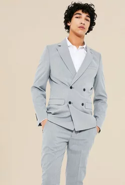 Skinny Double Breasted Suit Jacket Grey