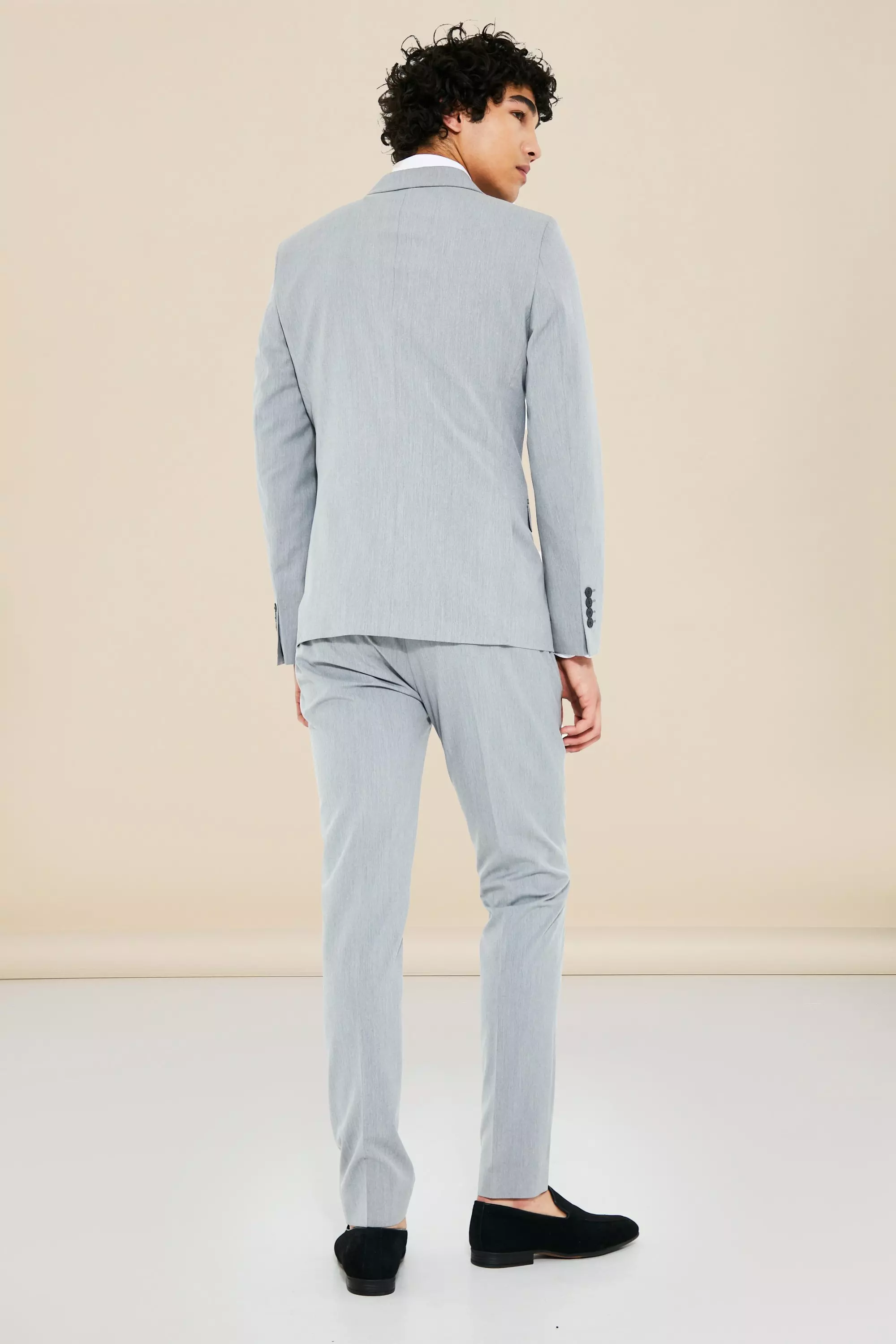 Grey Skinny Double Breasted Suit Jacket alternative image