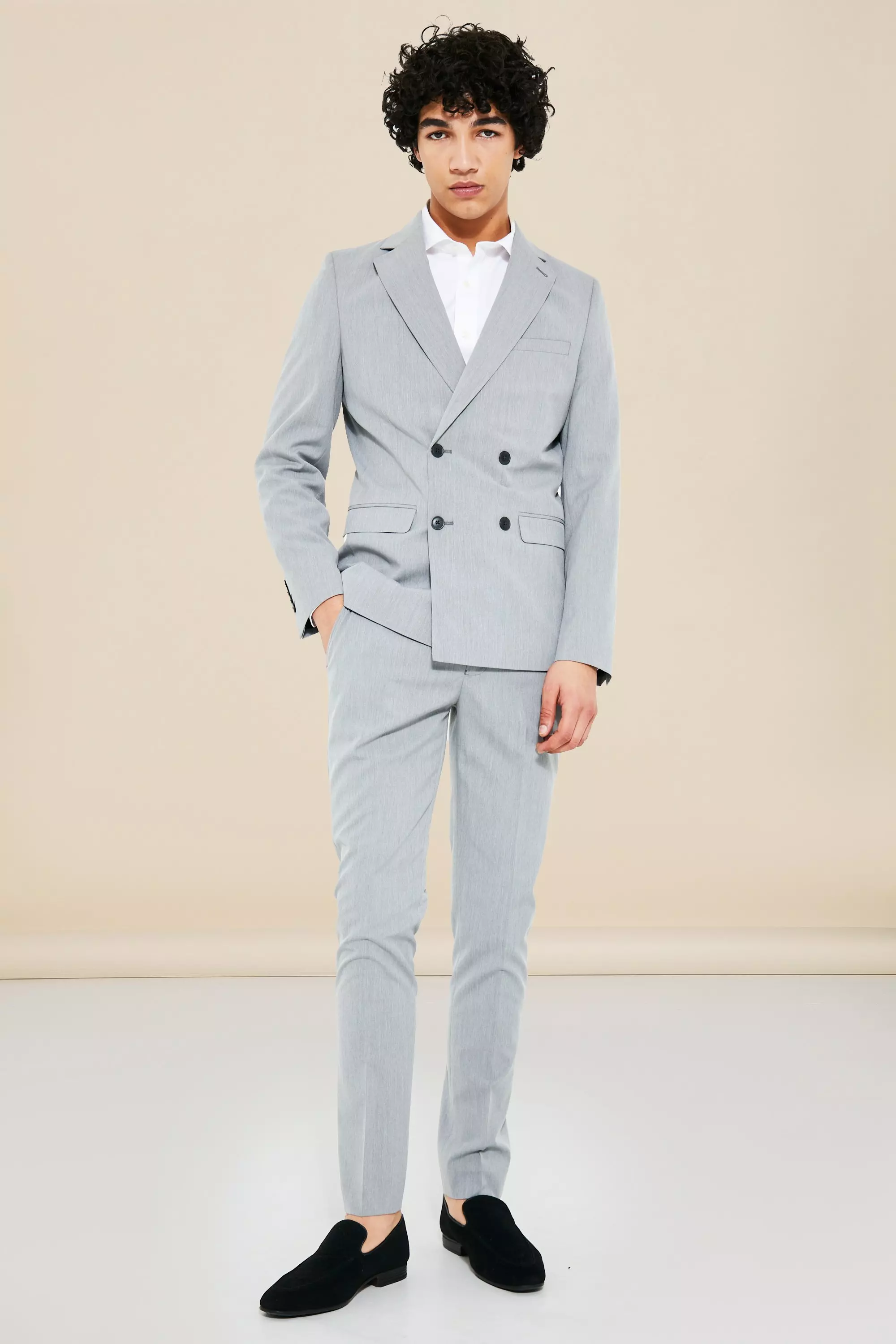Grey Skinny Double Breasted Suit Jacket alternative image