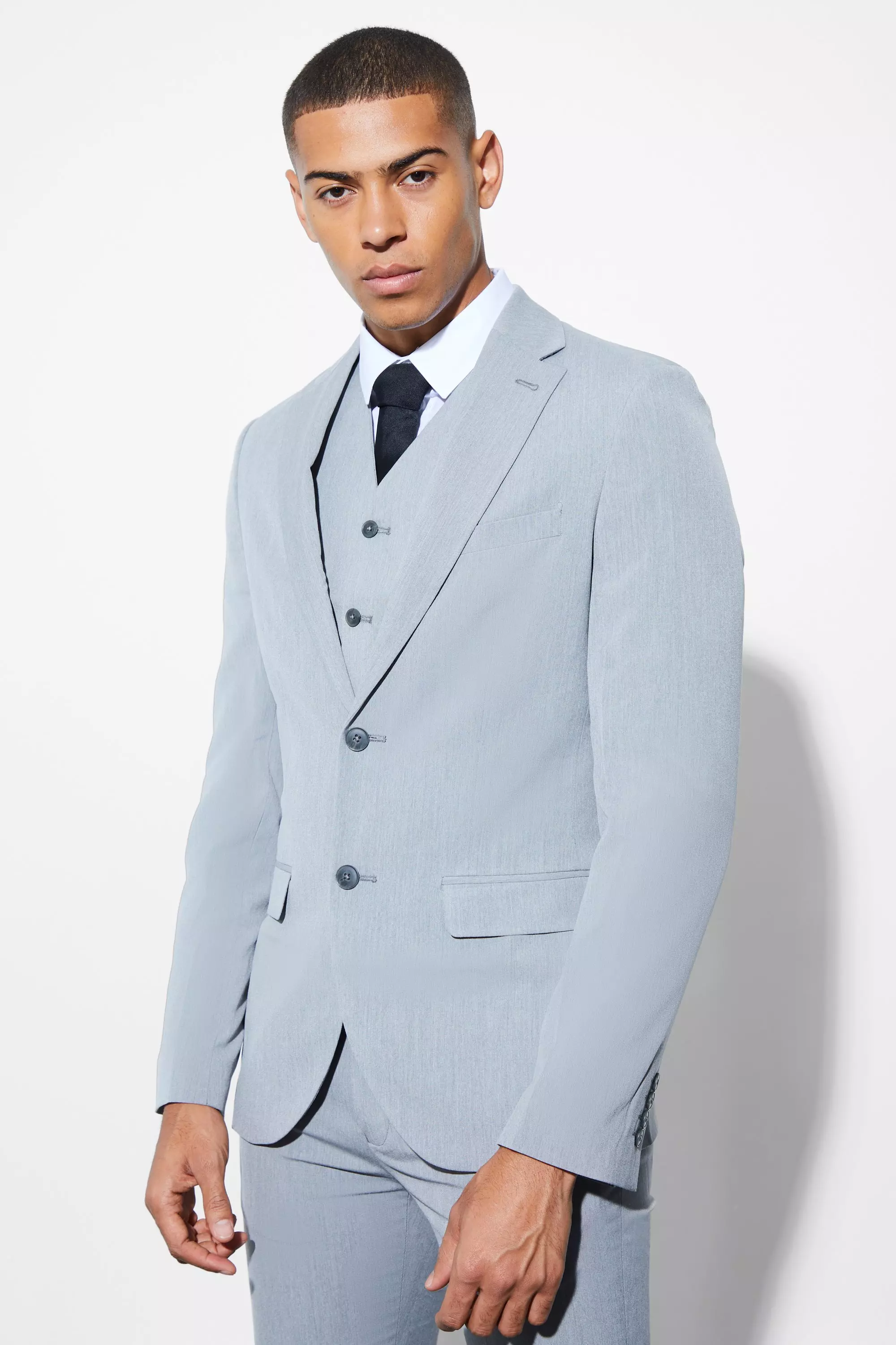 Skinny Single Breasted Suit Jacket Grey