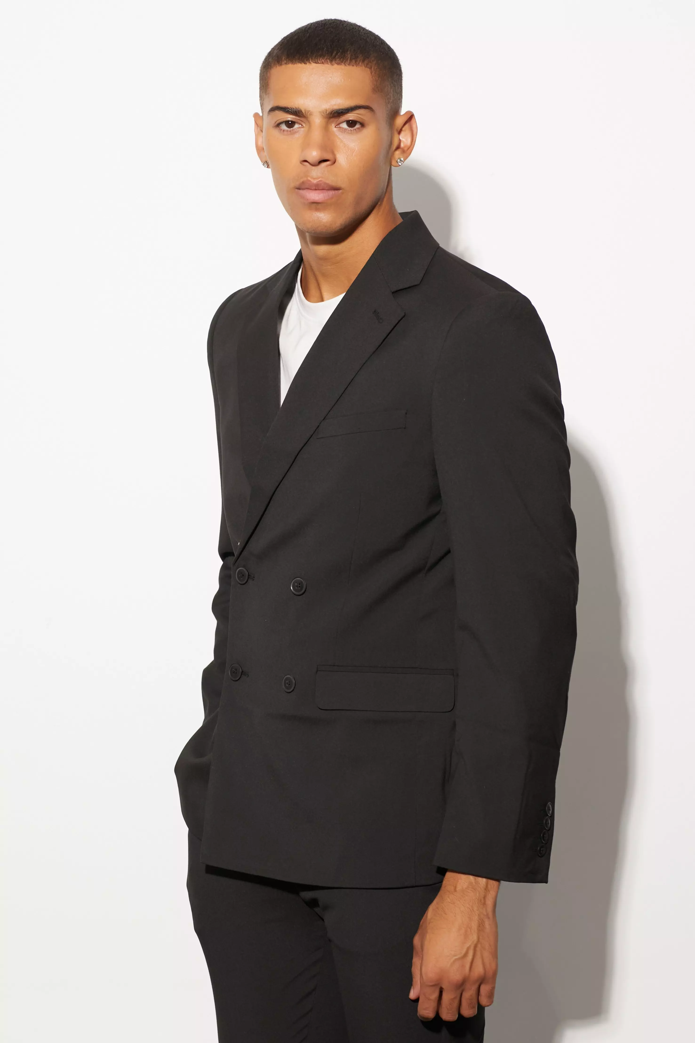 Slim Double Breasted Suit Jacket Black