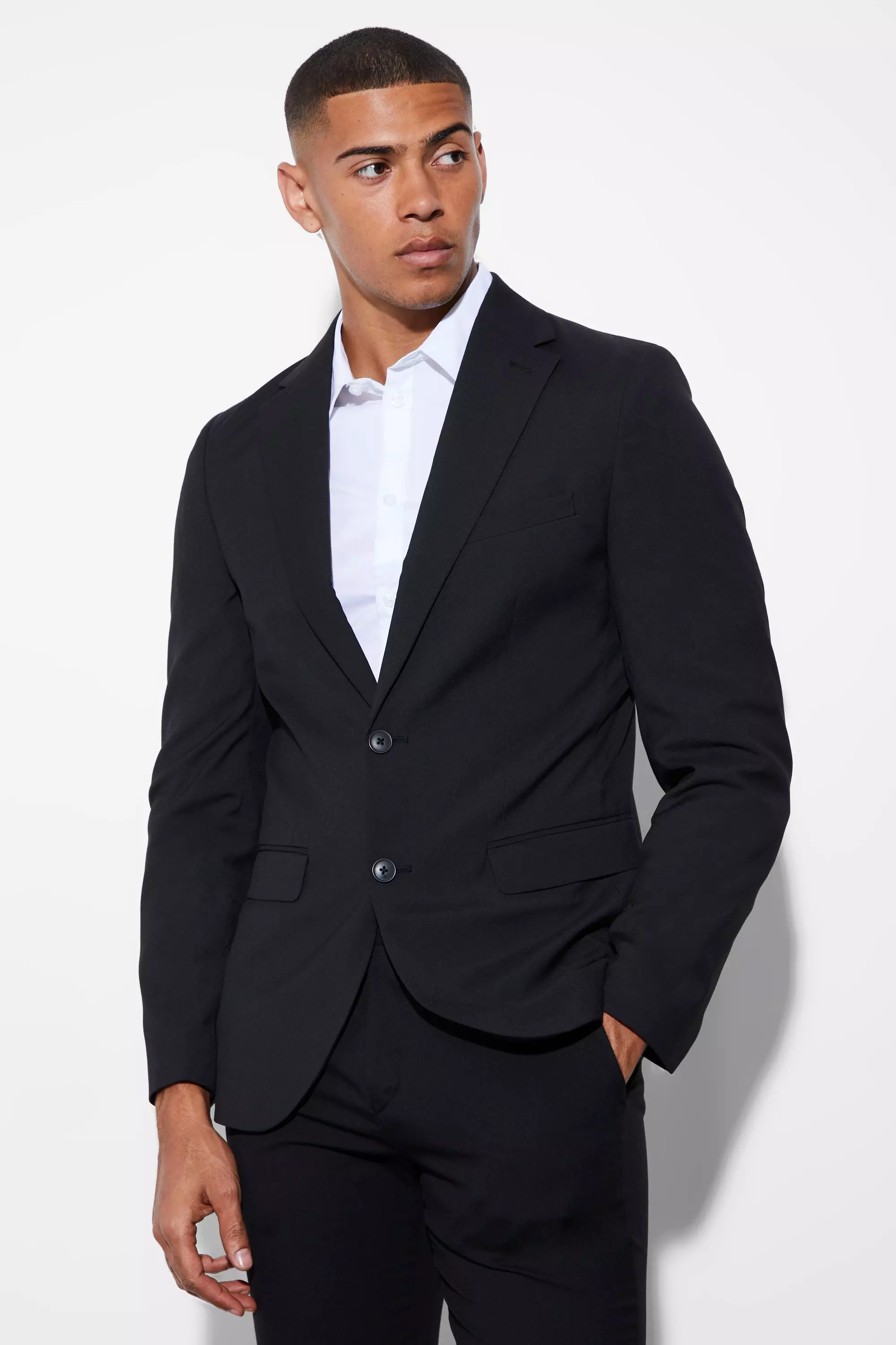 Black Slim Single Breasted Suit Jacket